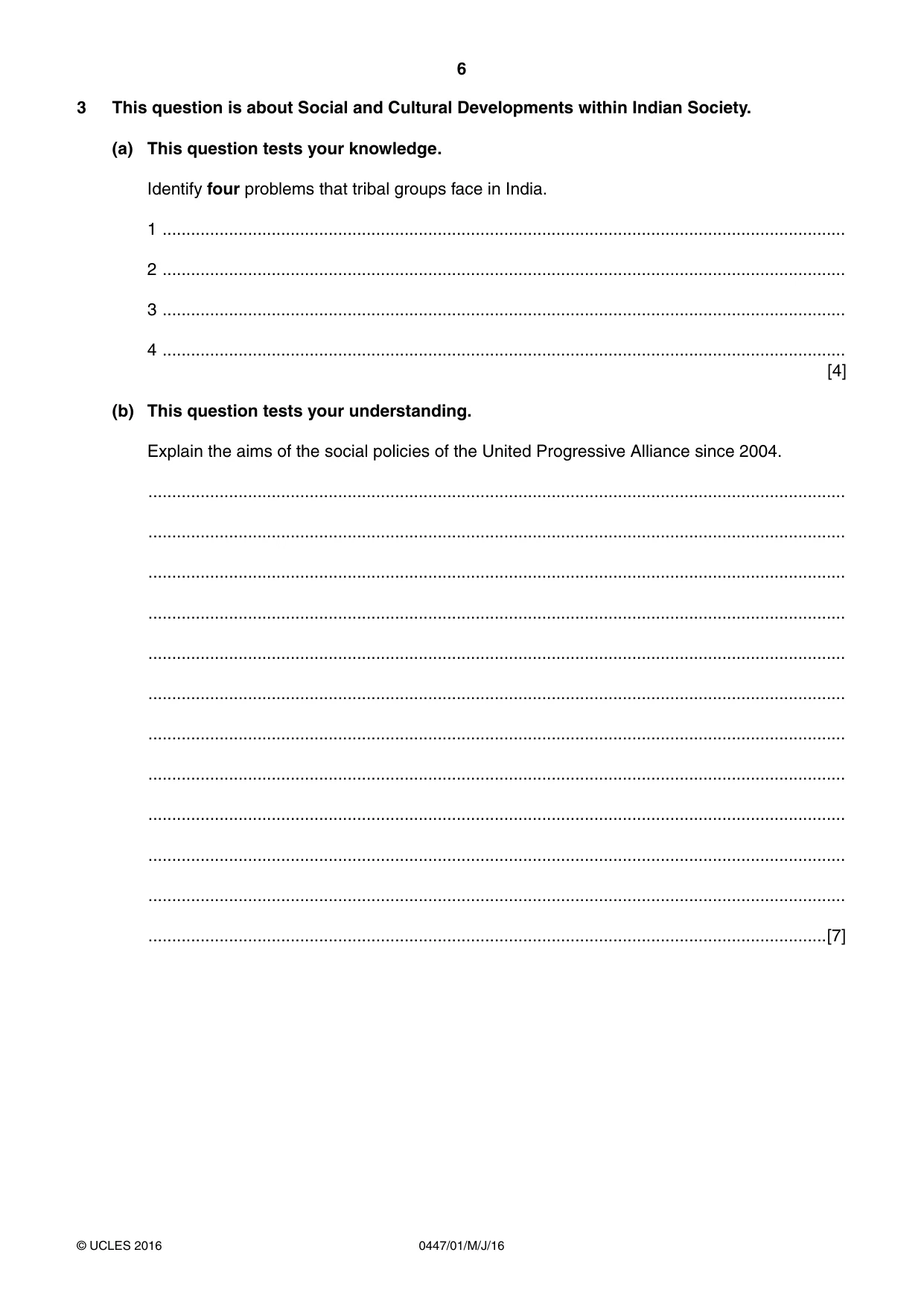 Cambridge IGCSE India Studies 0447 2016 May/June Paper 1 · Variant 0 question paper, page 6 of 12