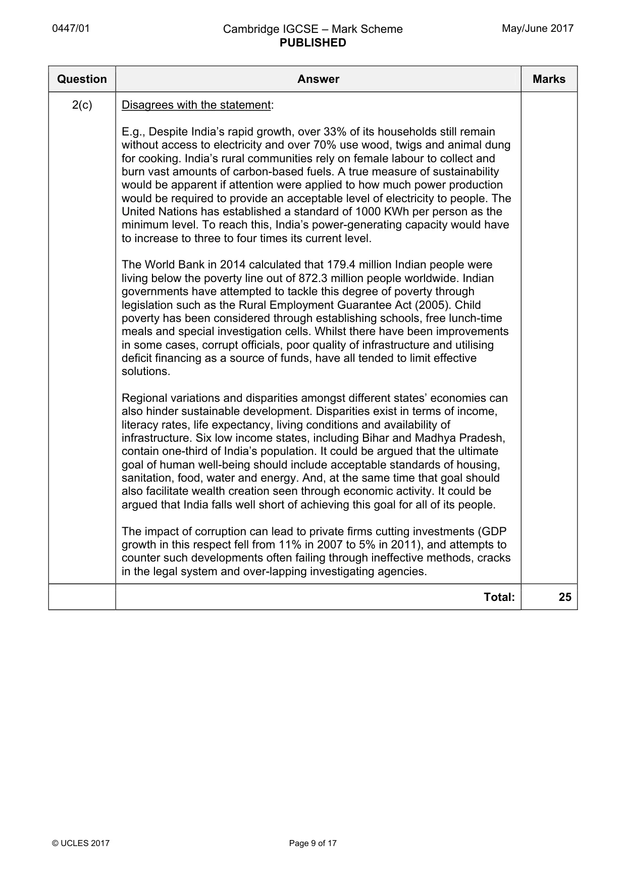 Mark scheme, page 9 of 17