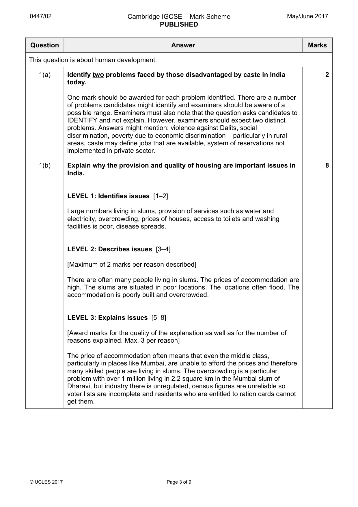 Mark scheme, page 3 of 9