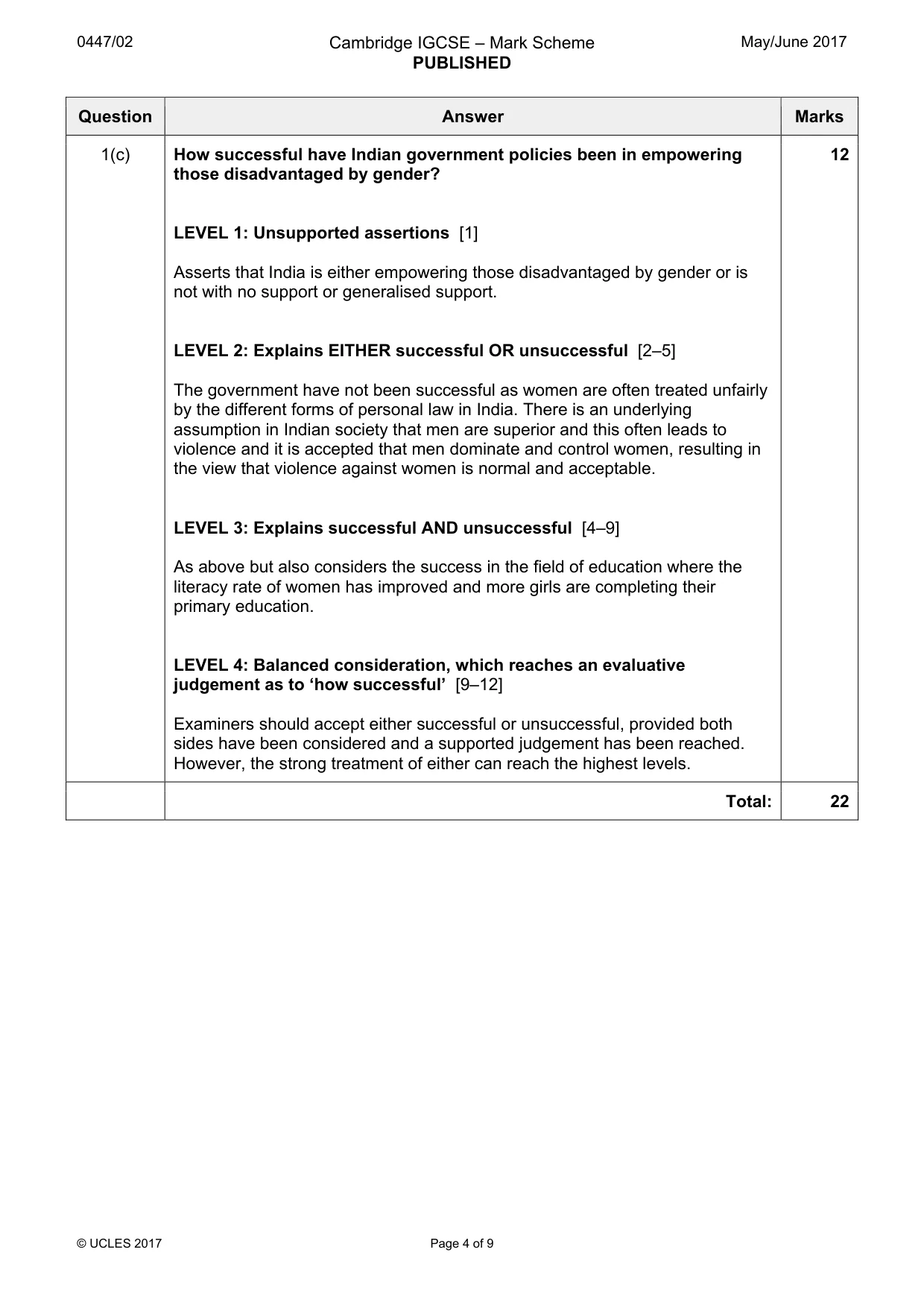 Mark scheme, page 4 of 9