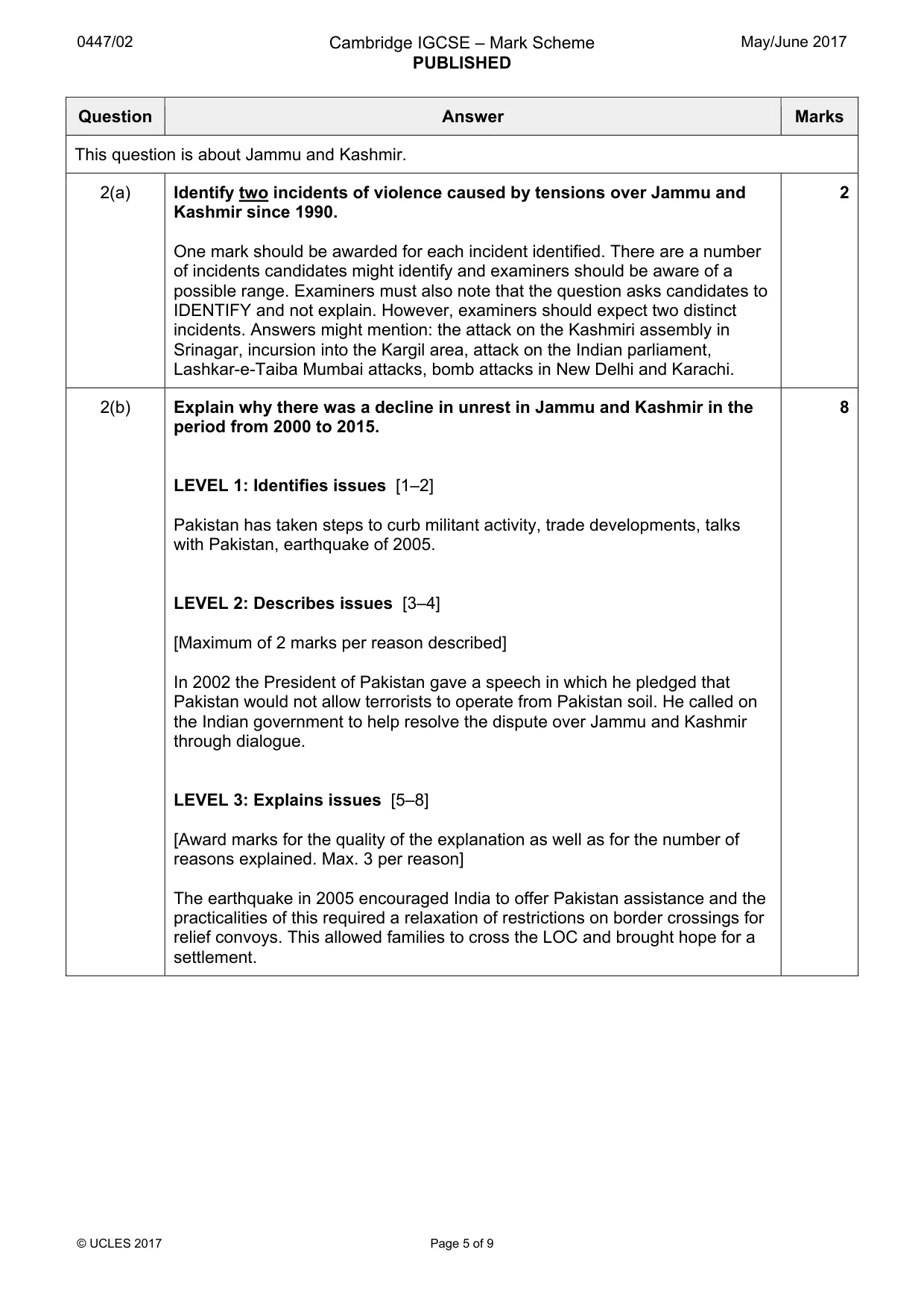 Mark scheme, page 5 of 9