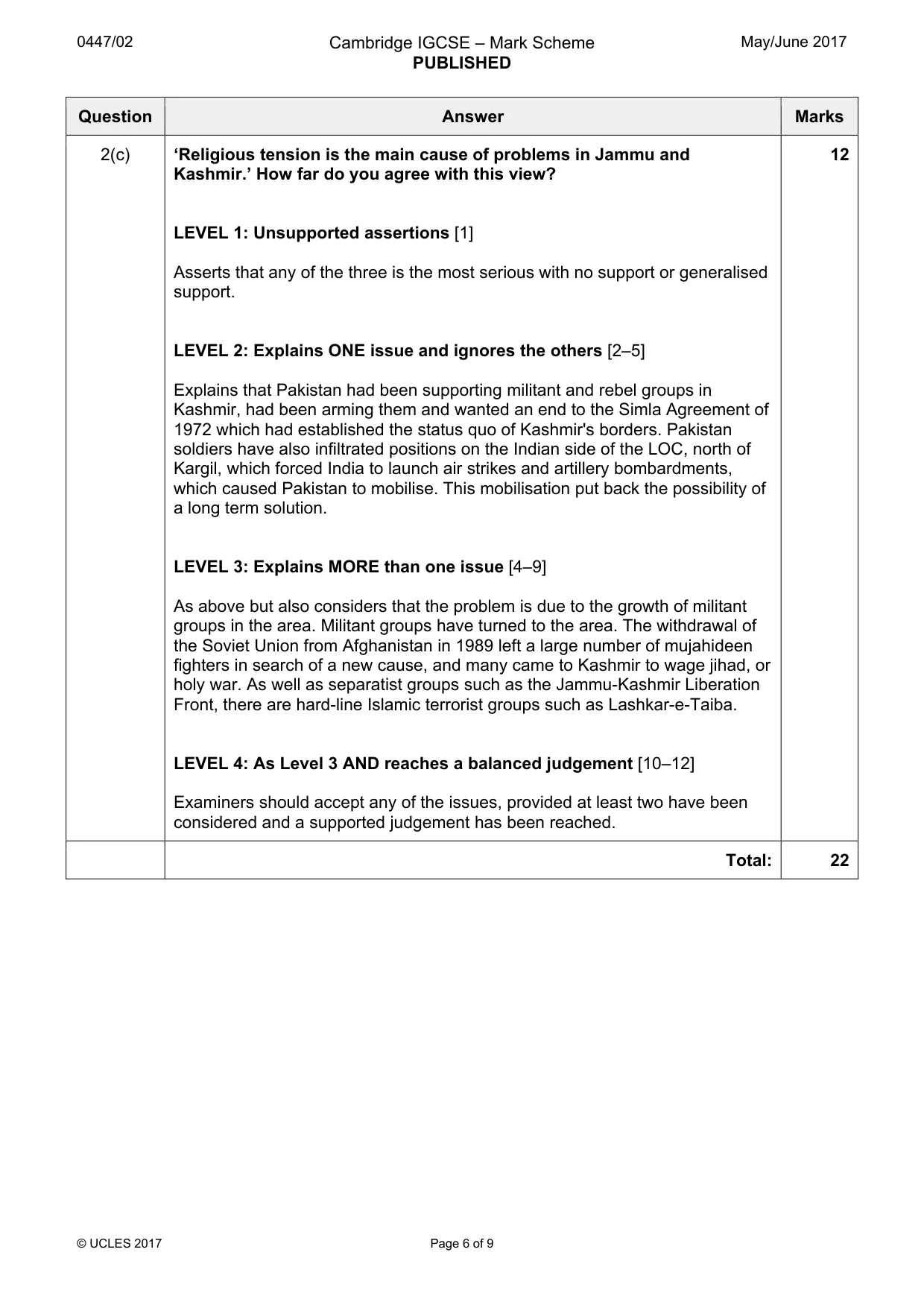 Mark scheme, page 6 of 9