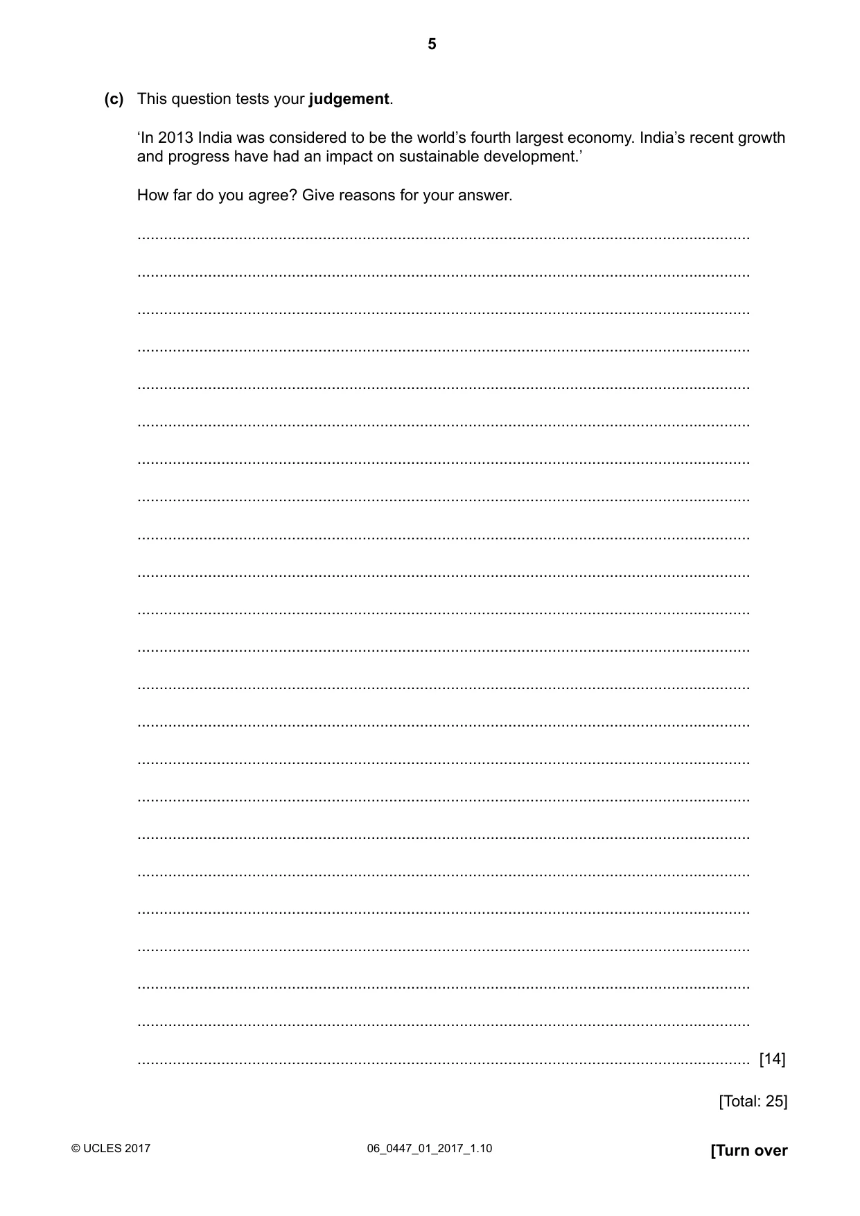 Cambridge IGCSE India Studies 0447 2017 May/June Paper 1 · Variant 1 question paper, page 5 of 12