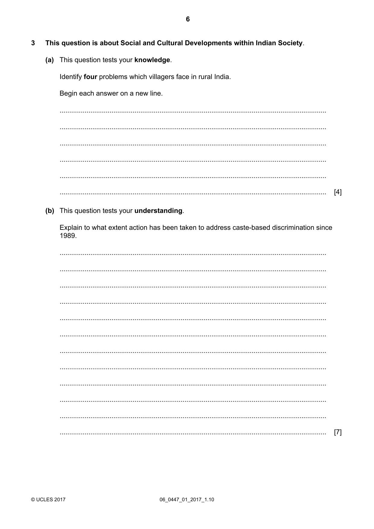 Cambridge IGCSE India Studies 0447 2017 May/June Paper 1 · Variant 1 question paper, page 6 of 12