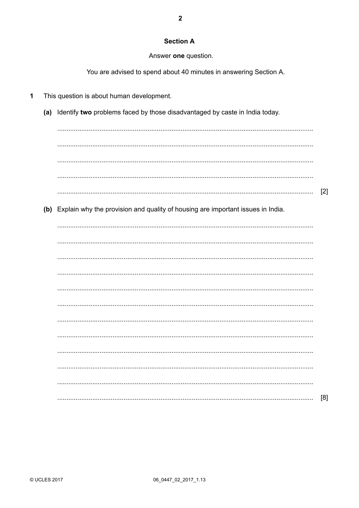 Cambridge IGCSE India Studies 0447 2017 May/June Paper 2 · Variant 1 question paper, page 2 of 16