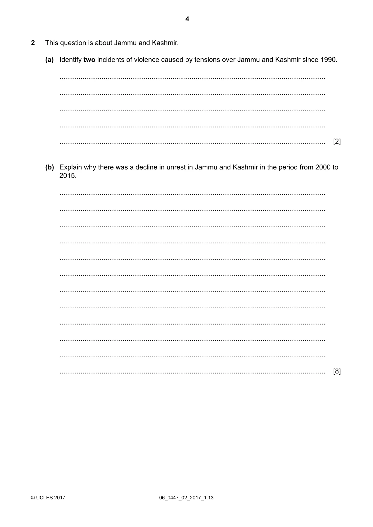 Cambridge IGCSE India Studies 0447 2017 May/June Paper 2 · Variant 1 question paper, page 4 of 16