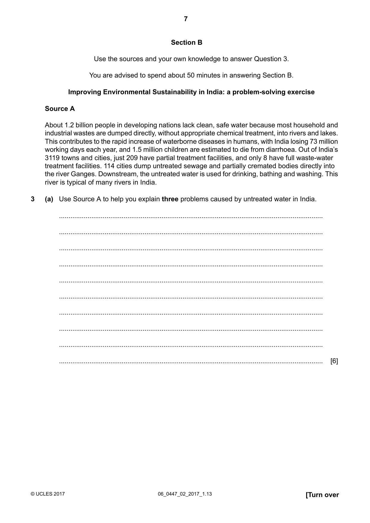 Cambridge IGCSE India Studies 0447 2017 May/June Paper 2 · Variant 1 question paper, page 7 of 16