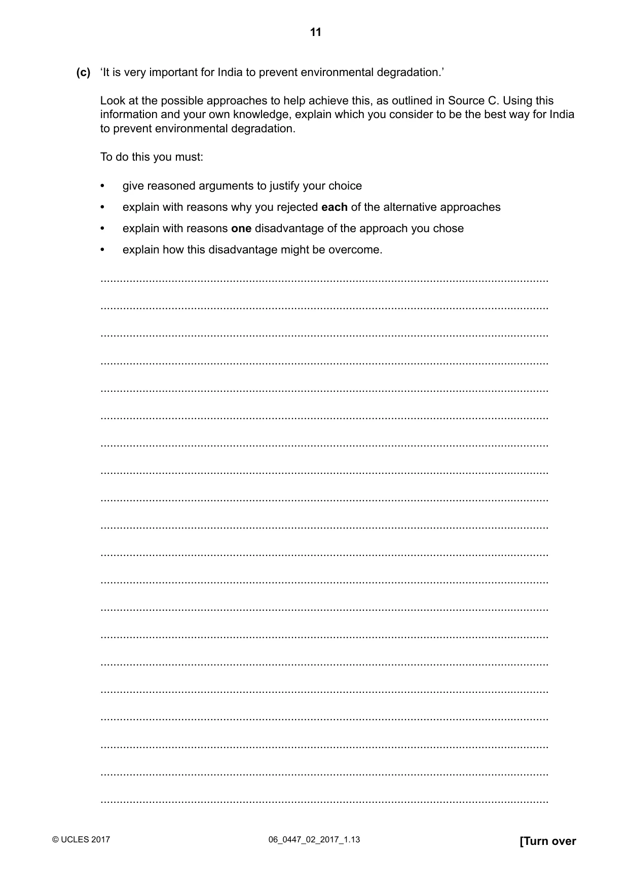 Cambridge IGCSE India Studies 0447 2017 May/June Paper 2 · Variant 1 question paper, page 11 of 16