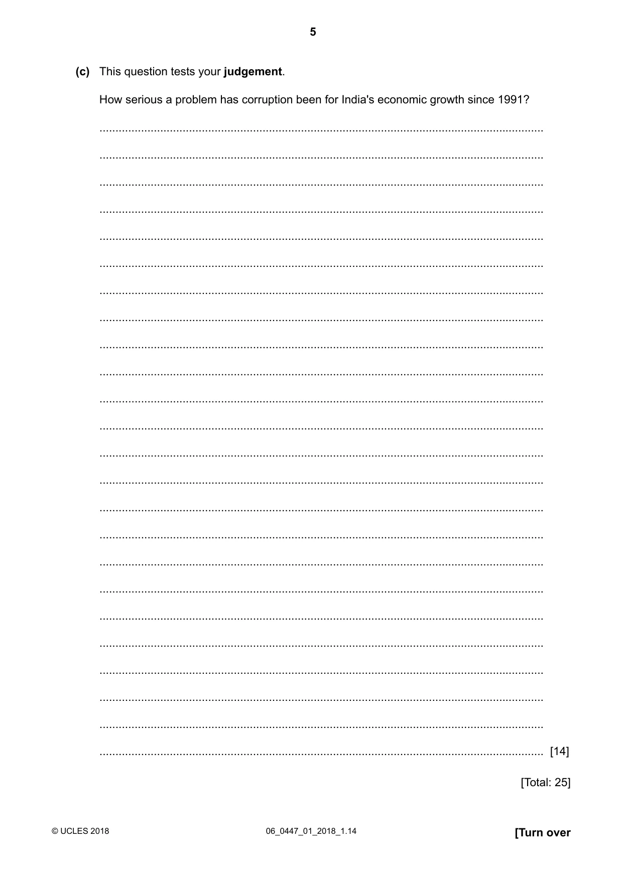 Cambridge IGCSE India Studies 0447 2018 May/June Paper 1 · Variant 0 question paper, page 5 of 12