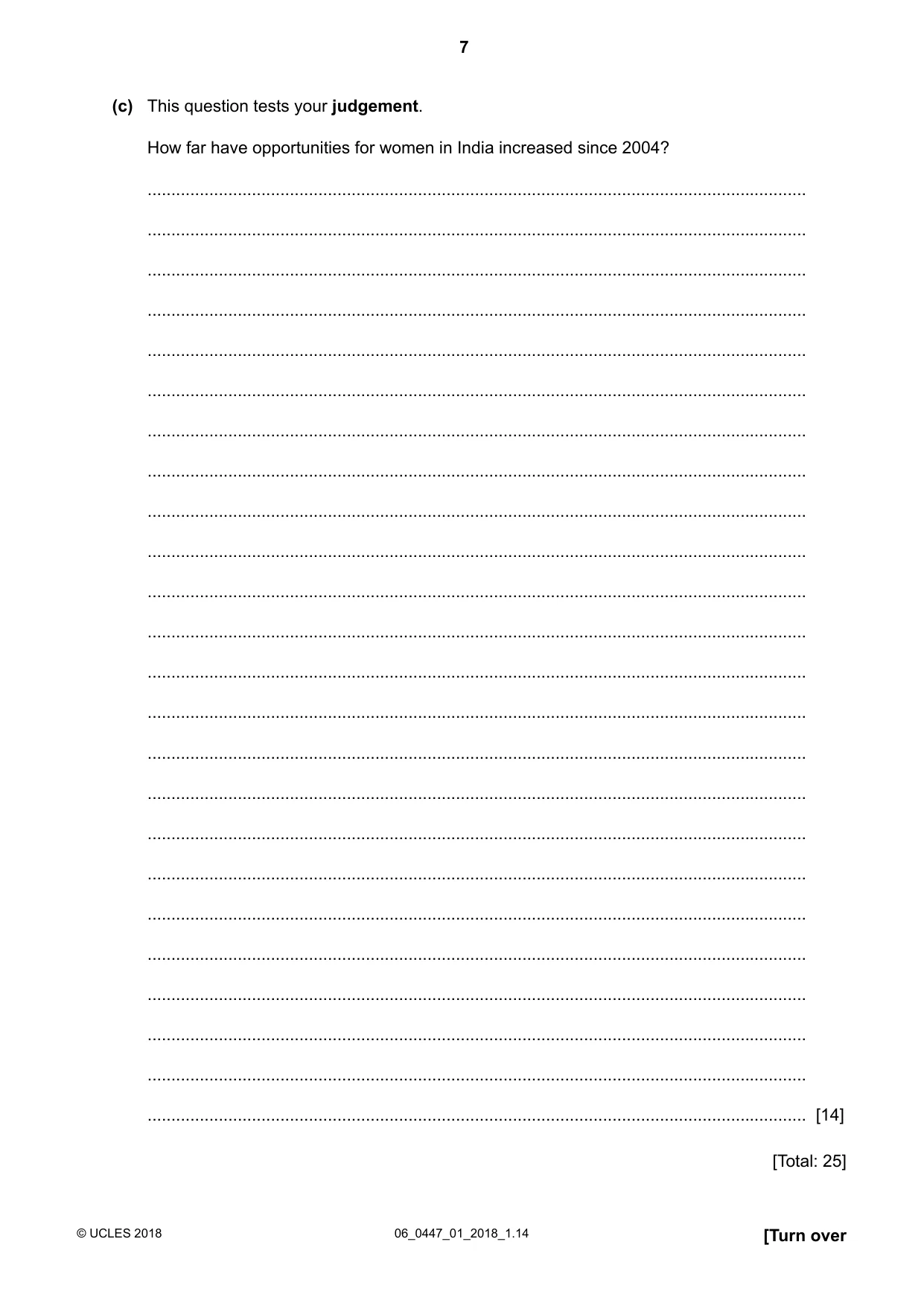 Cambridge IGCSE India Studies 0447 2018 May/June Paper 1 · Variant 0 question paper, page 7 of 12