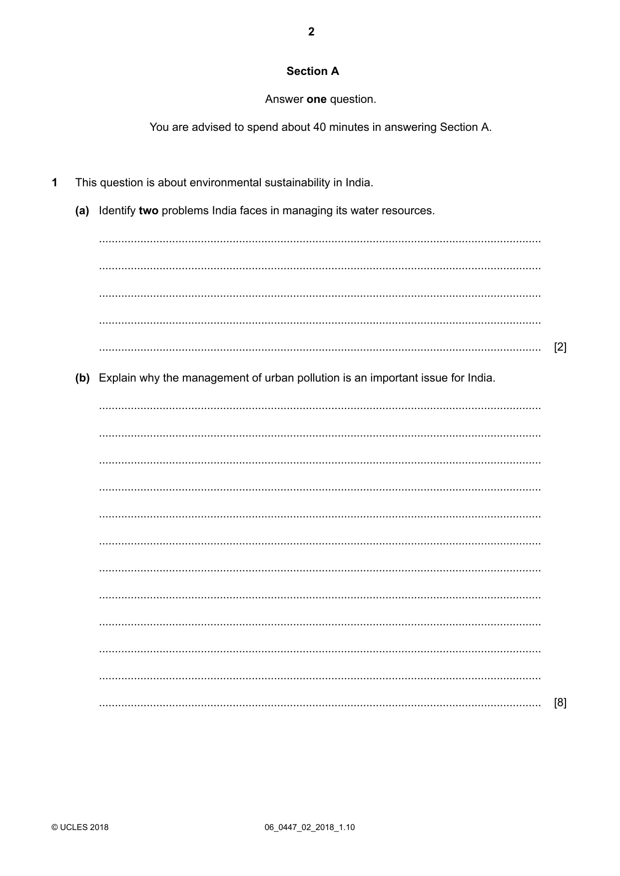 Cambridge IGCSE India Studies 0447 2018 May/June Paper 2 · Variant 0 question paper, page 2 of 16