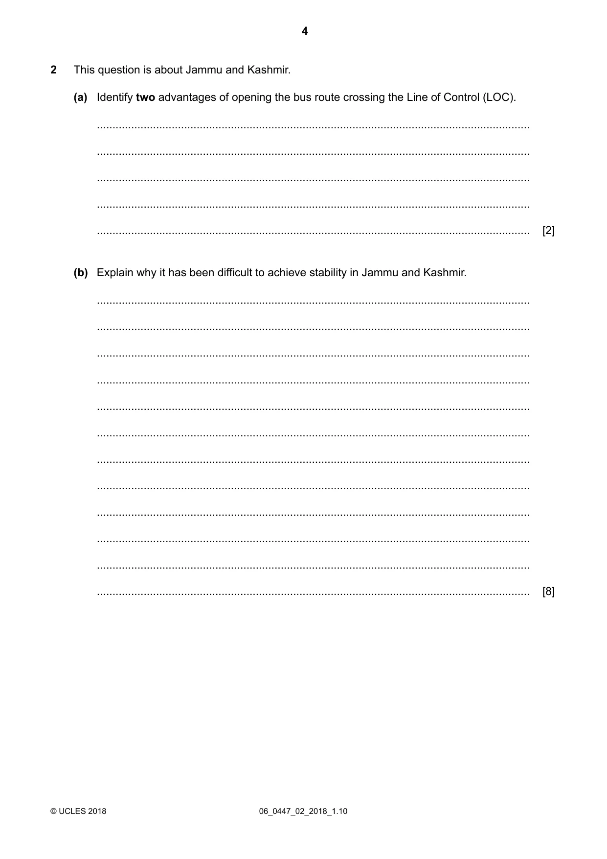 Cambridge IGCSE India Studies 0447 2018 May/June Paper 2 · Variant 0 question paper, page 4 of 16