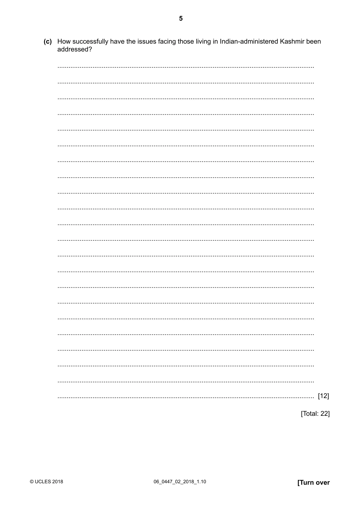 Cambridge IGCSE India Studies 0447 2018 May/June Paper 2 · Variant 0 question paper, page 5 of 16