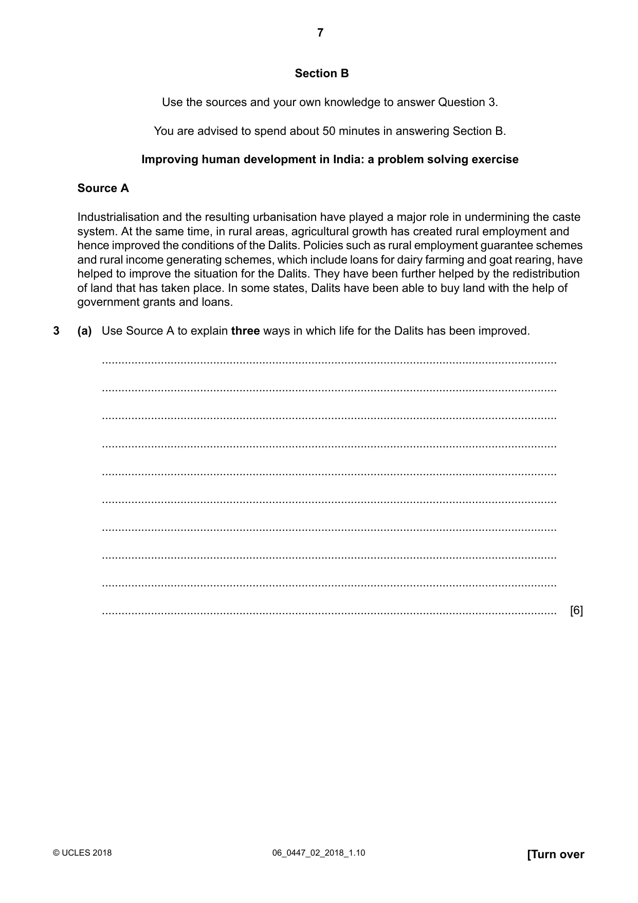 Cambridge IGCSE India Studies 0447 2018 May/June Paper 2 · Variant 0 question paper, page 7 of 16