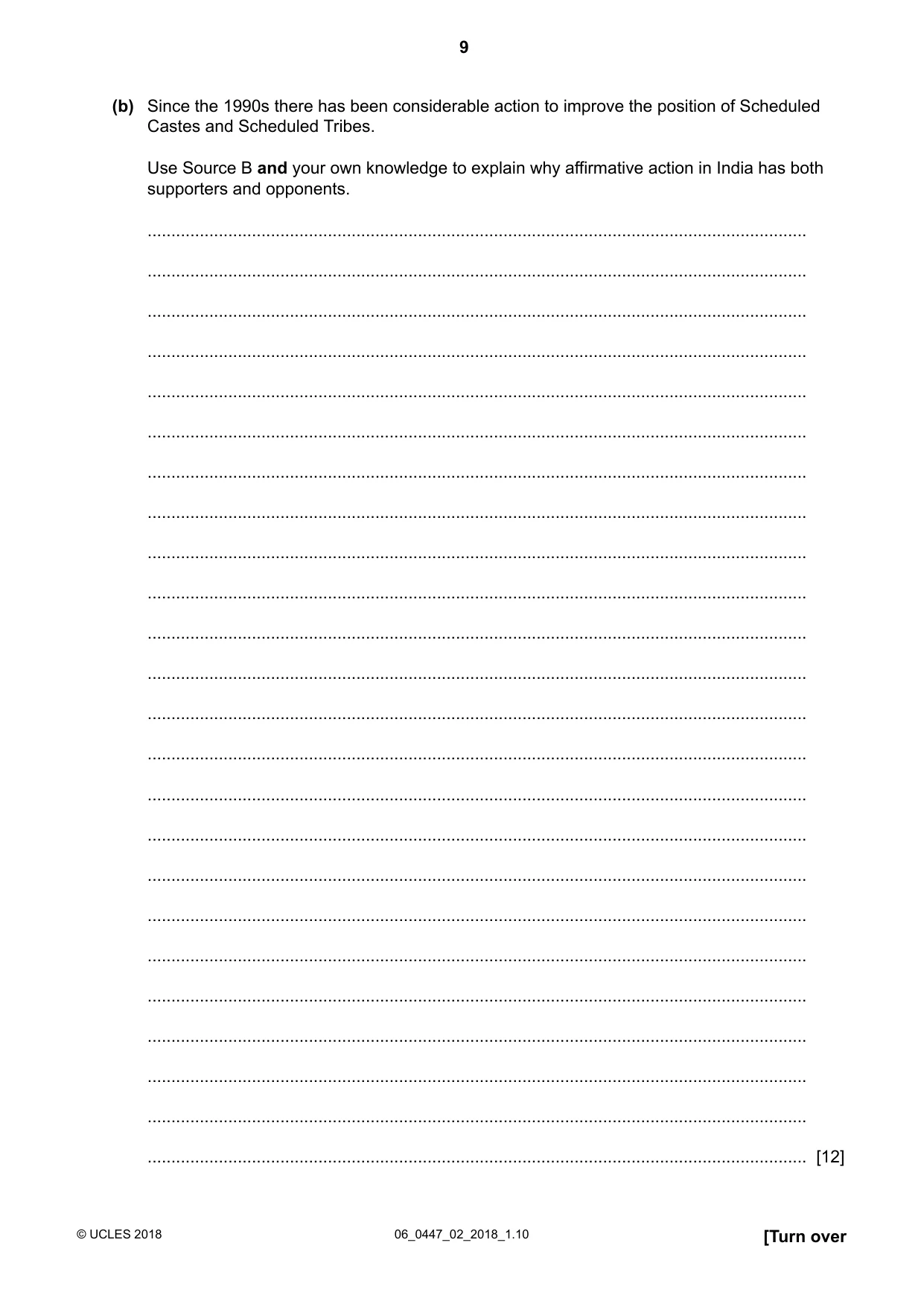 Cambridge IGCSE India Studies 0447 2018 May/June Paper 2 · Variant 0 question paper, page 9 of 16