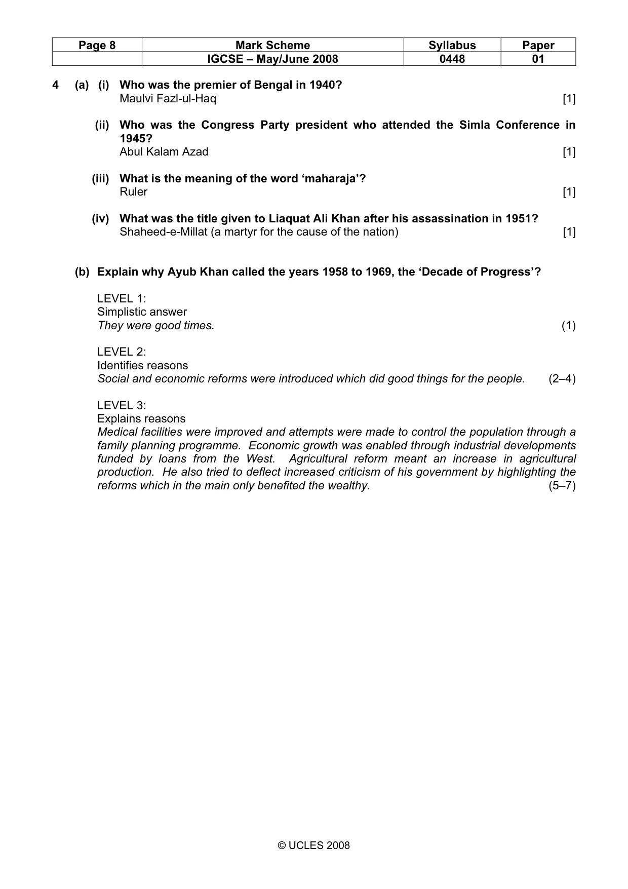Mark scheme, page 8 of 11