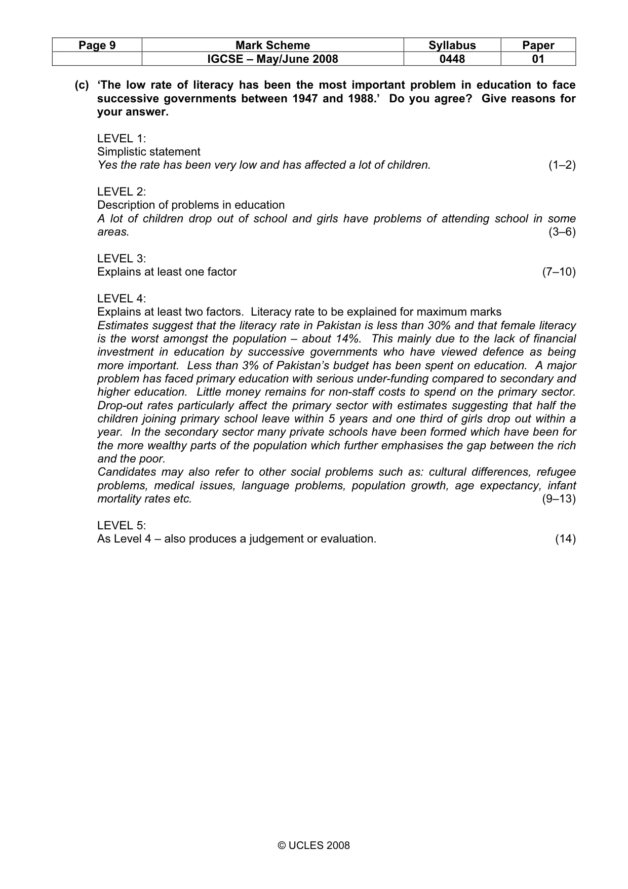 Mark scheme, page 9 of 11
