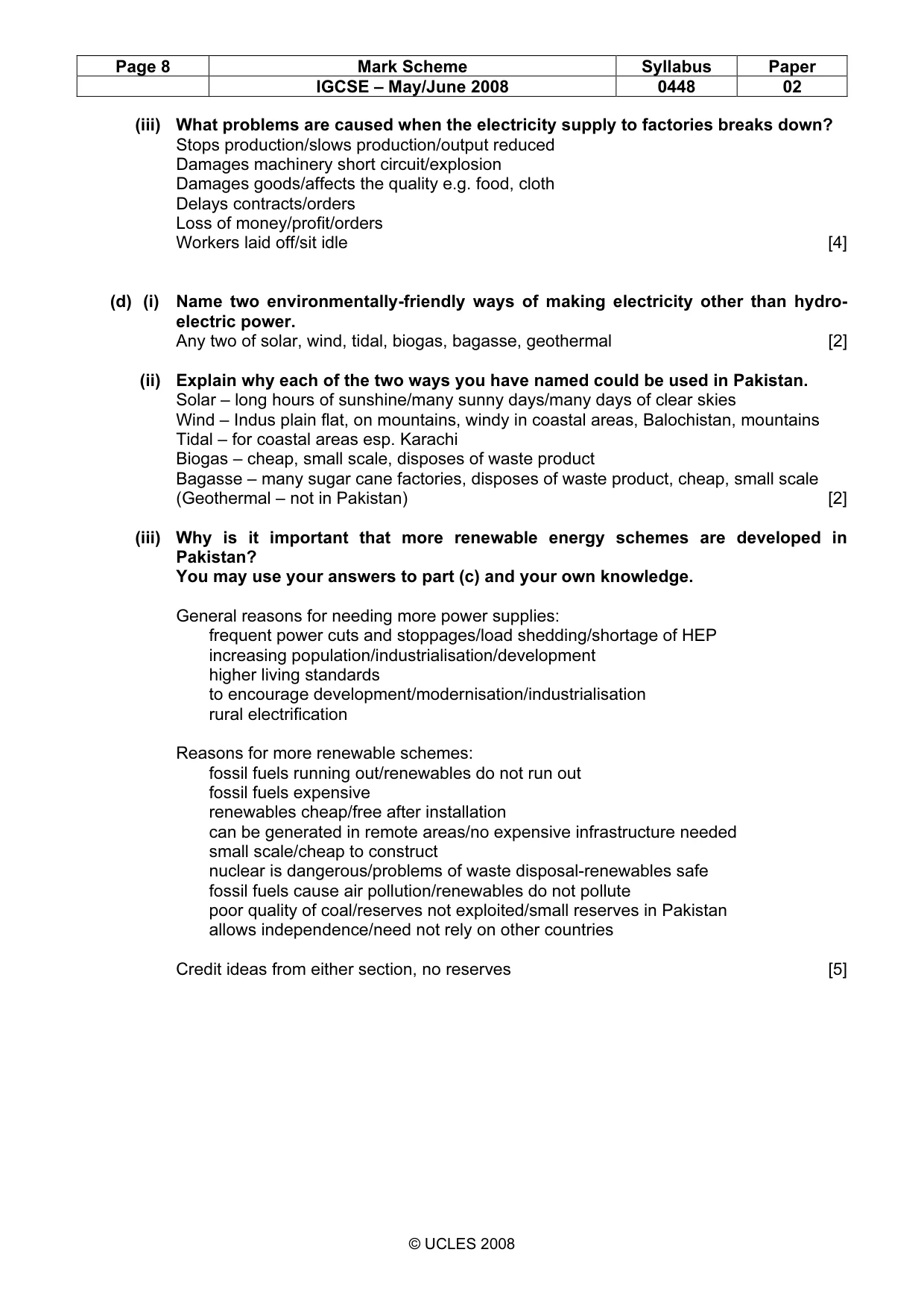 Mark scheme, page 8 of 8