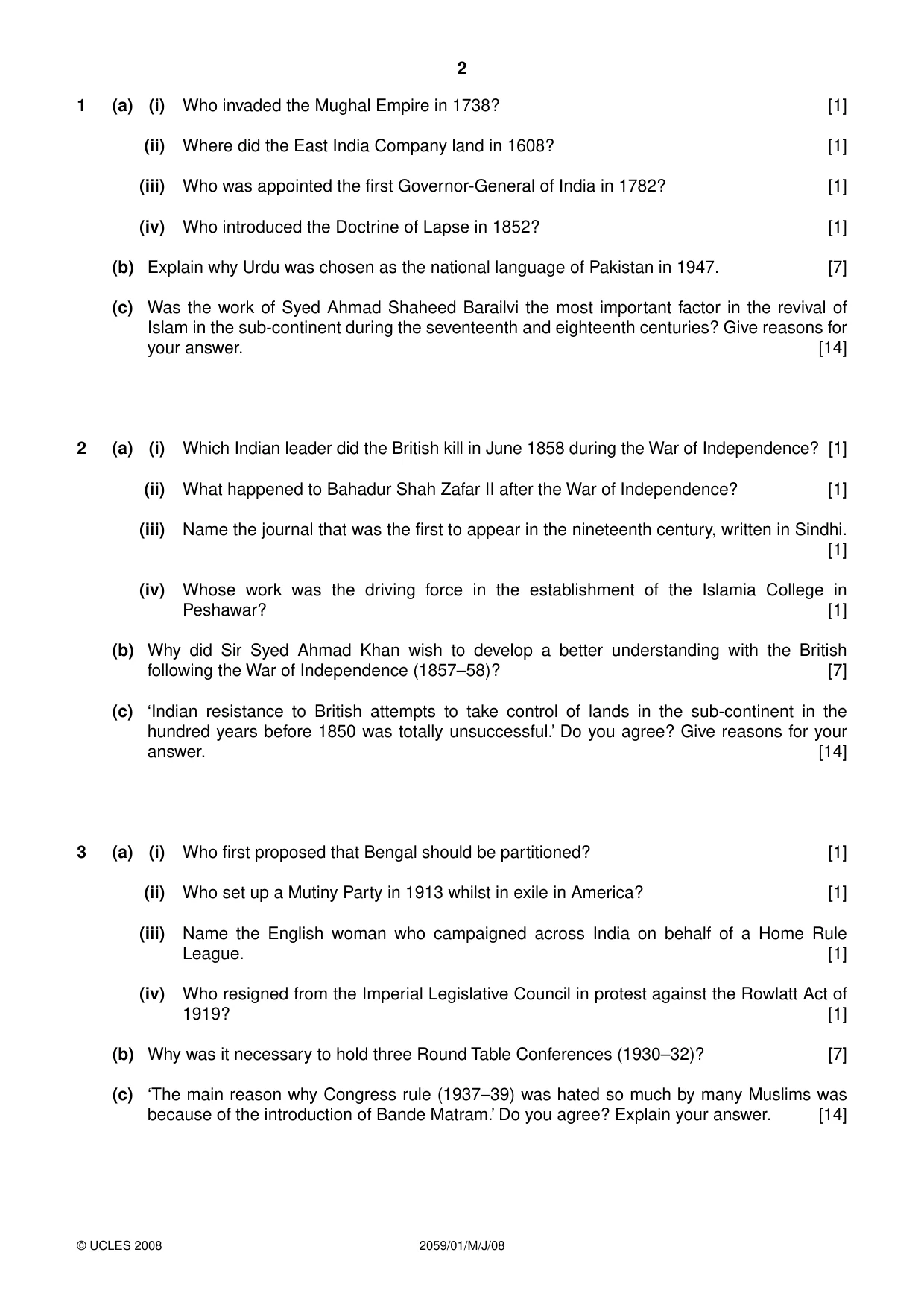Cambridge IGCSE Pakistan Studies 0448 2008 May/June Paper 1 · Variant 1 question paper, page 2 of 4