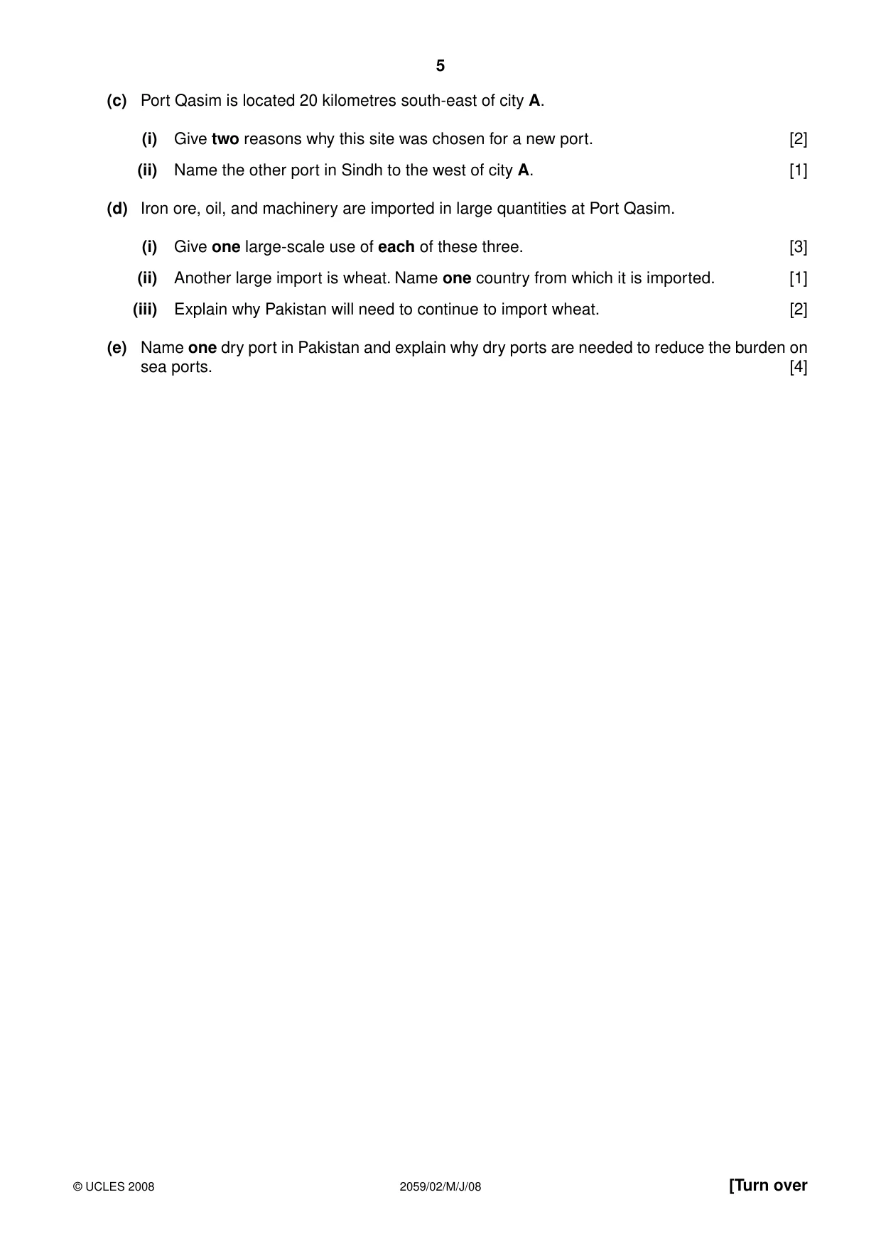 Cambridge IGCSE Pakistan Studies 0448 2008 May/June Paper 2 · Variant 1 question paper, page 5 of 8