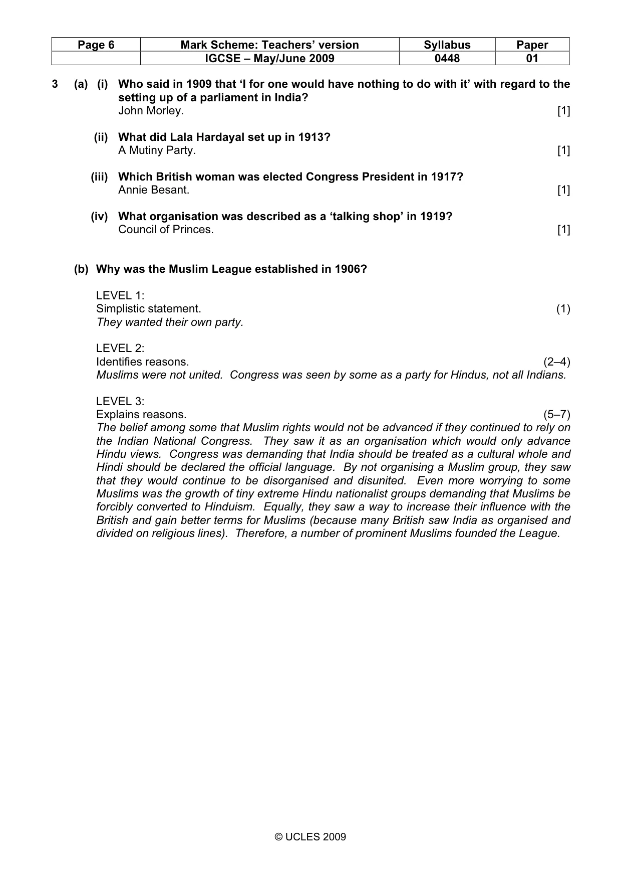 Mark scheme, page 6 of 11