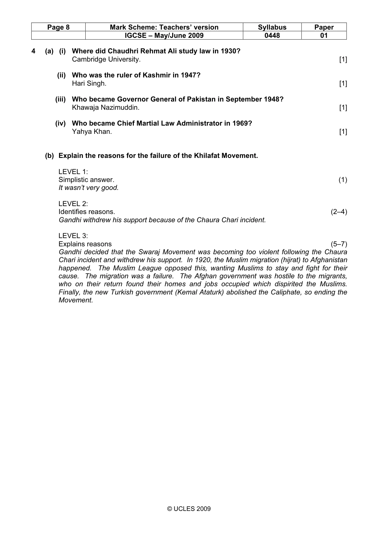 Mark scheme, page 8 of 11