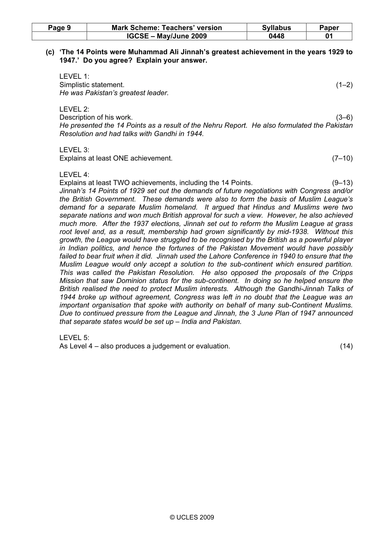 Mark scheme, page 9 of 11