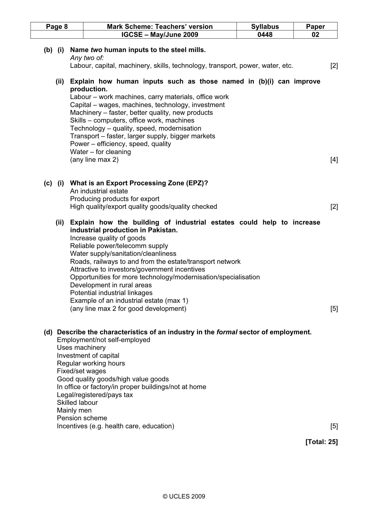 Mark scheme, page 8 of 10