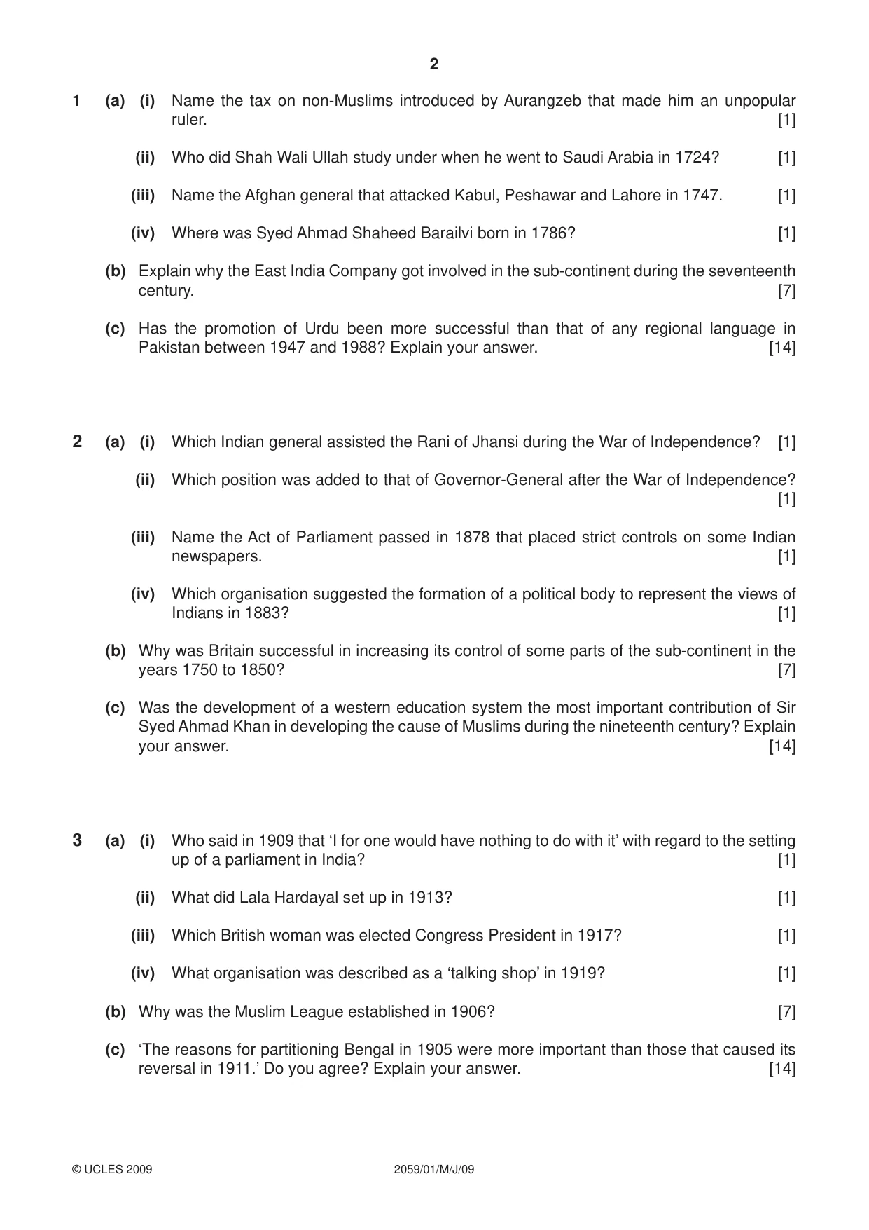 Cambridge IGCSE Pakistan Studies 0448 2009 May/June Paper 1 · Variant 1 question paper, page 2 of 4