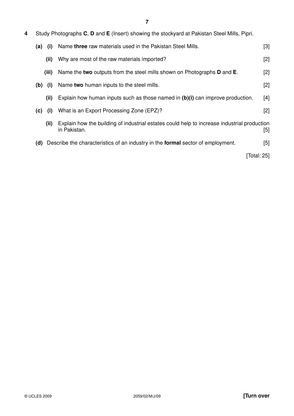 Cambridge IGCSE Pakistan Studies 0448 2009 May/June Paper 2 · Variant 1 question paper, page 7 of 8