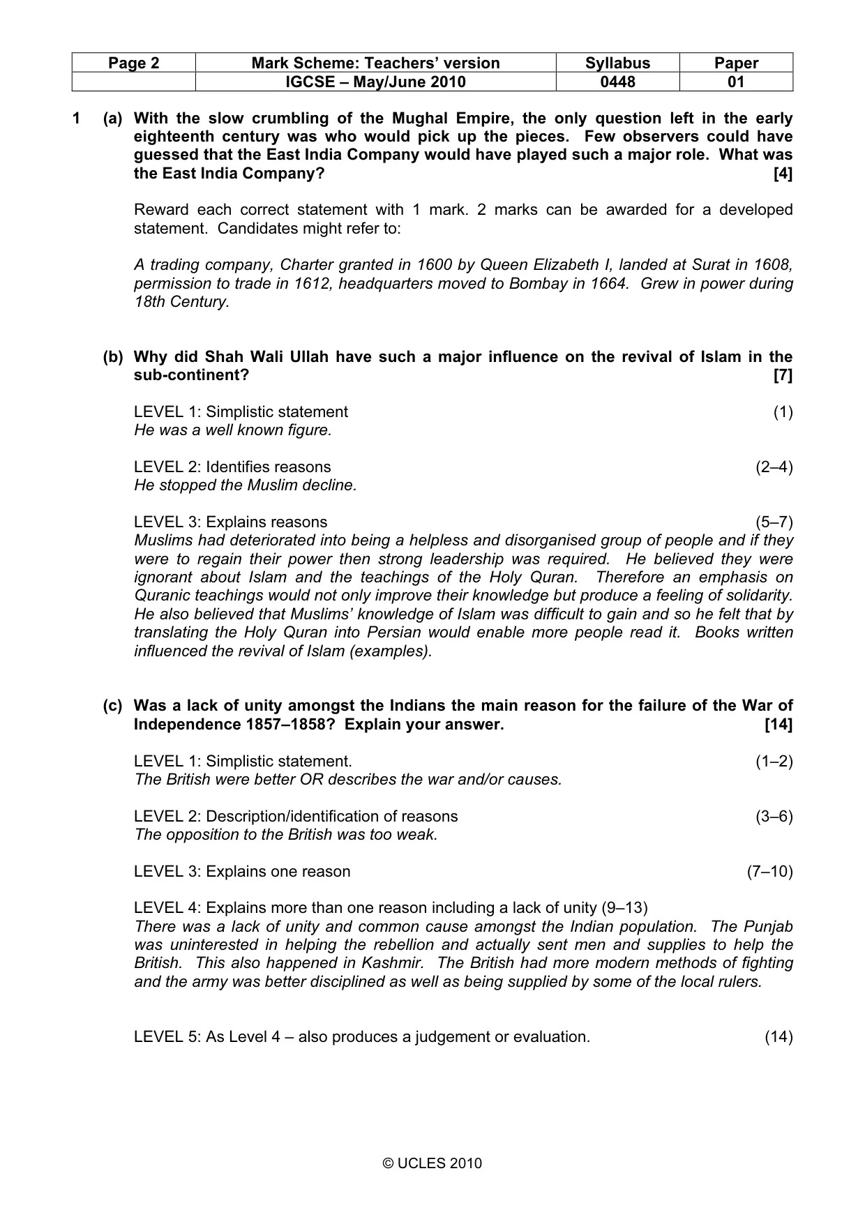 Mark scheme, page 2 of 6