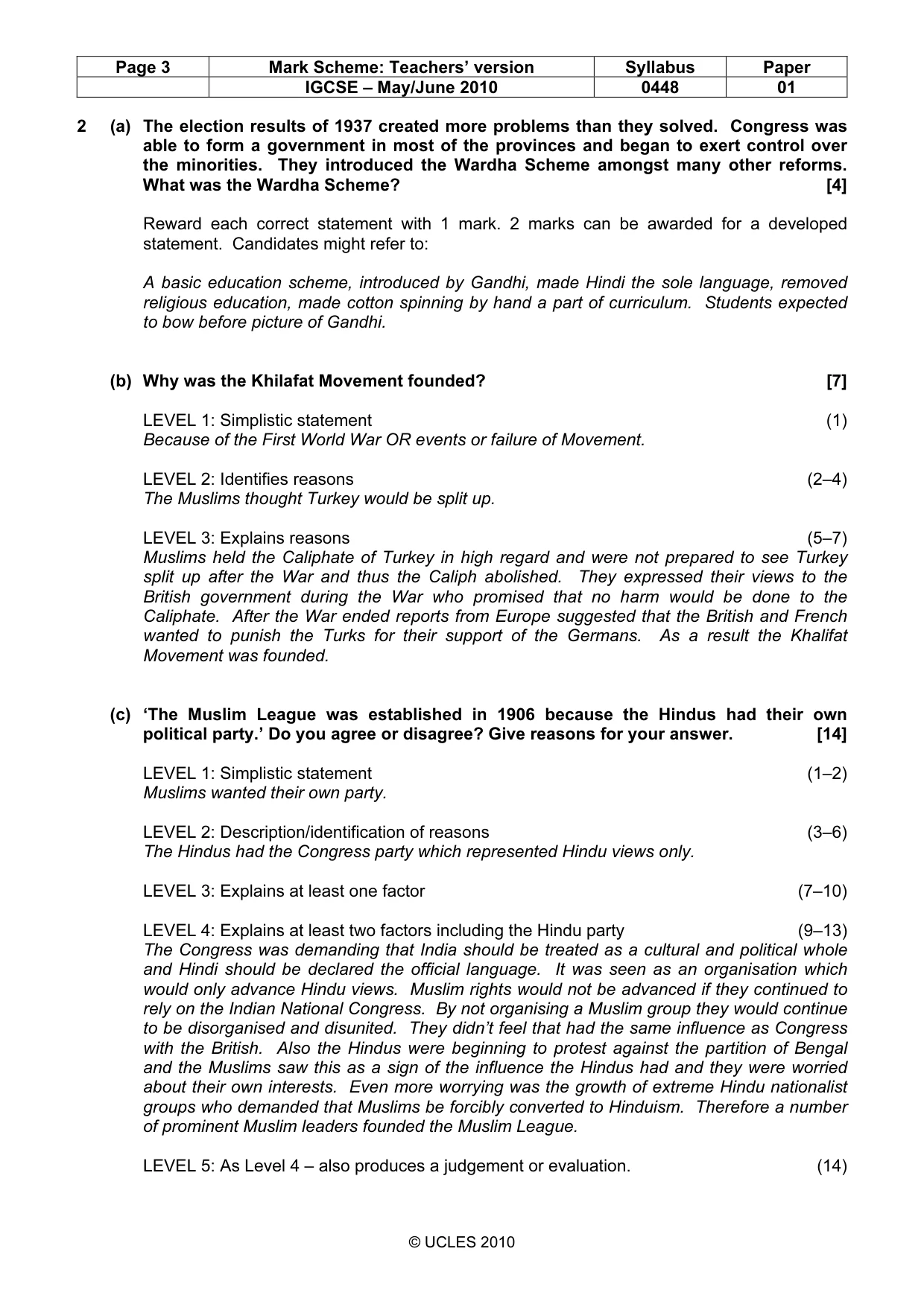 Mark scheme, page 3 of 6