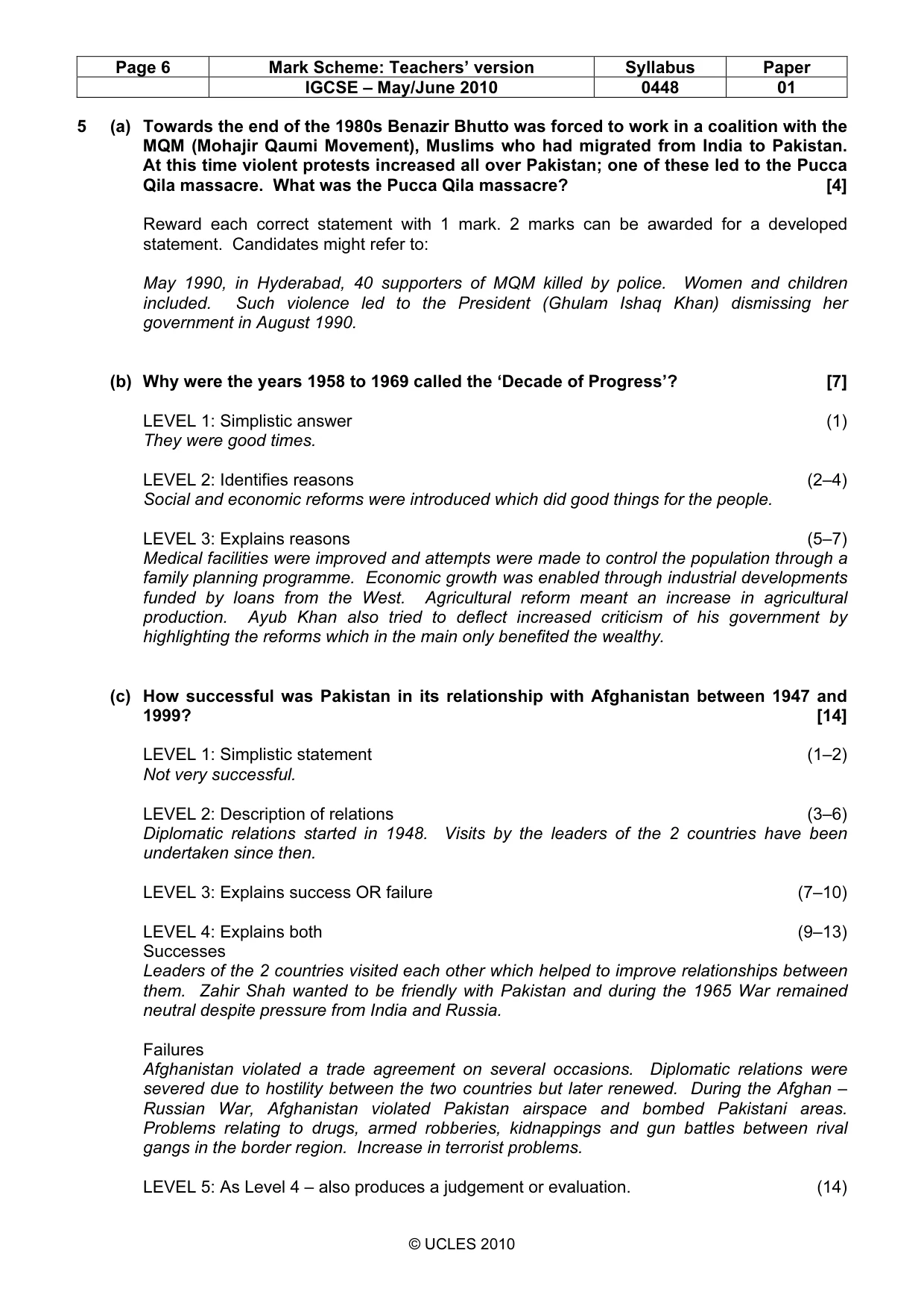 Mark scheme, page 6 of 6