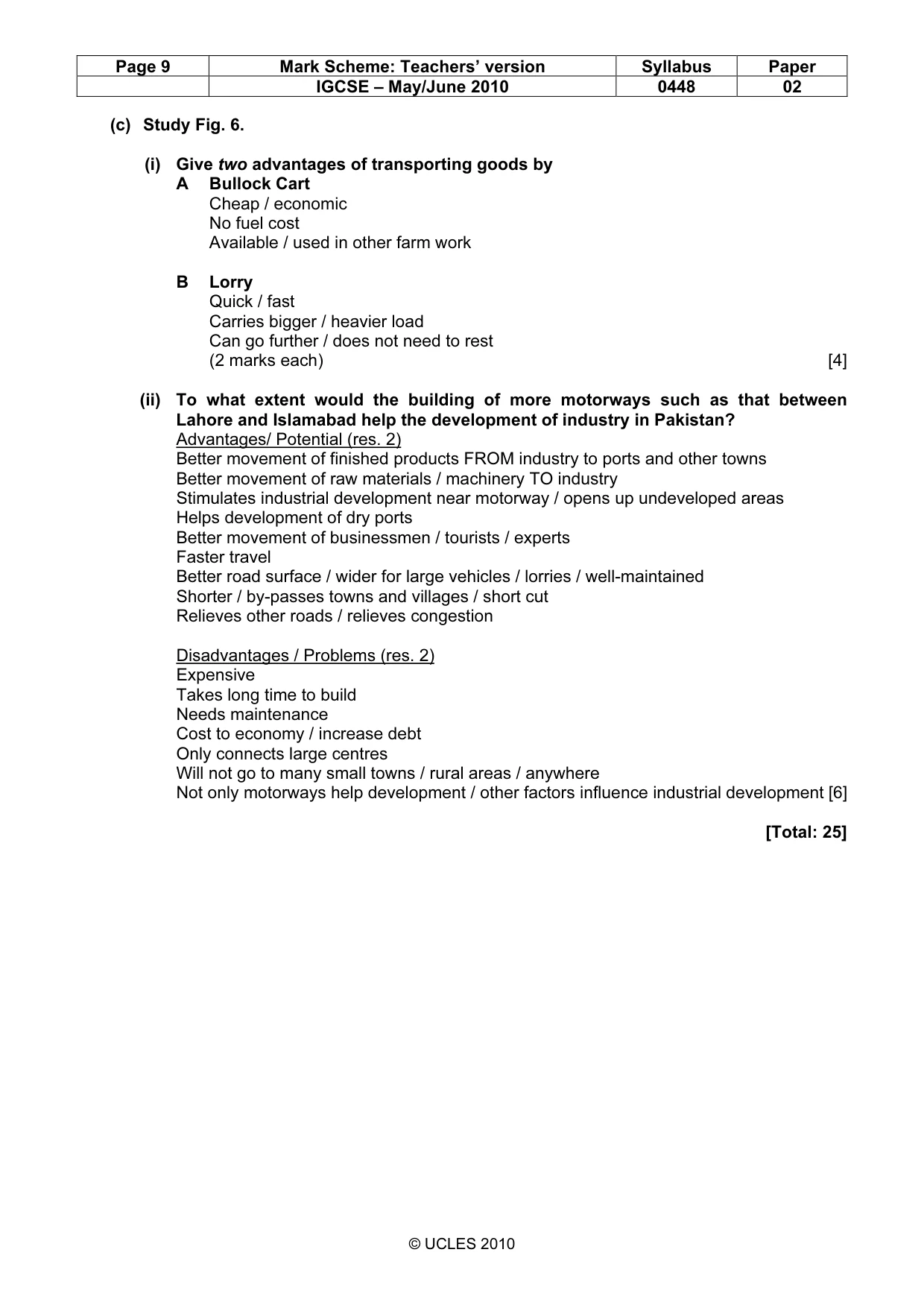 Mark scheme, page 9 of 11