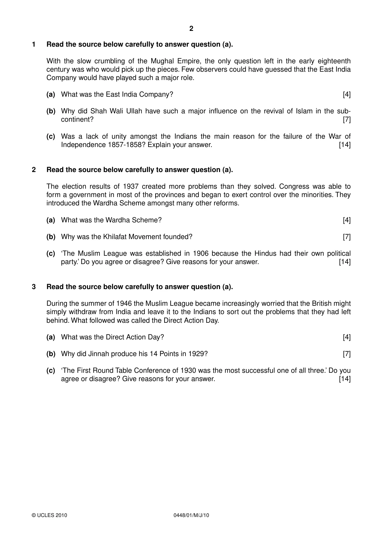 Cambridge IGCSE Pakistan Studies 0448 2010 May/June Paper 1 · Variant 1 question paper, page 2 of 4