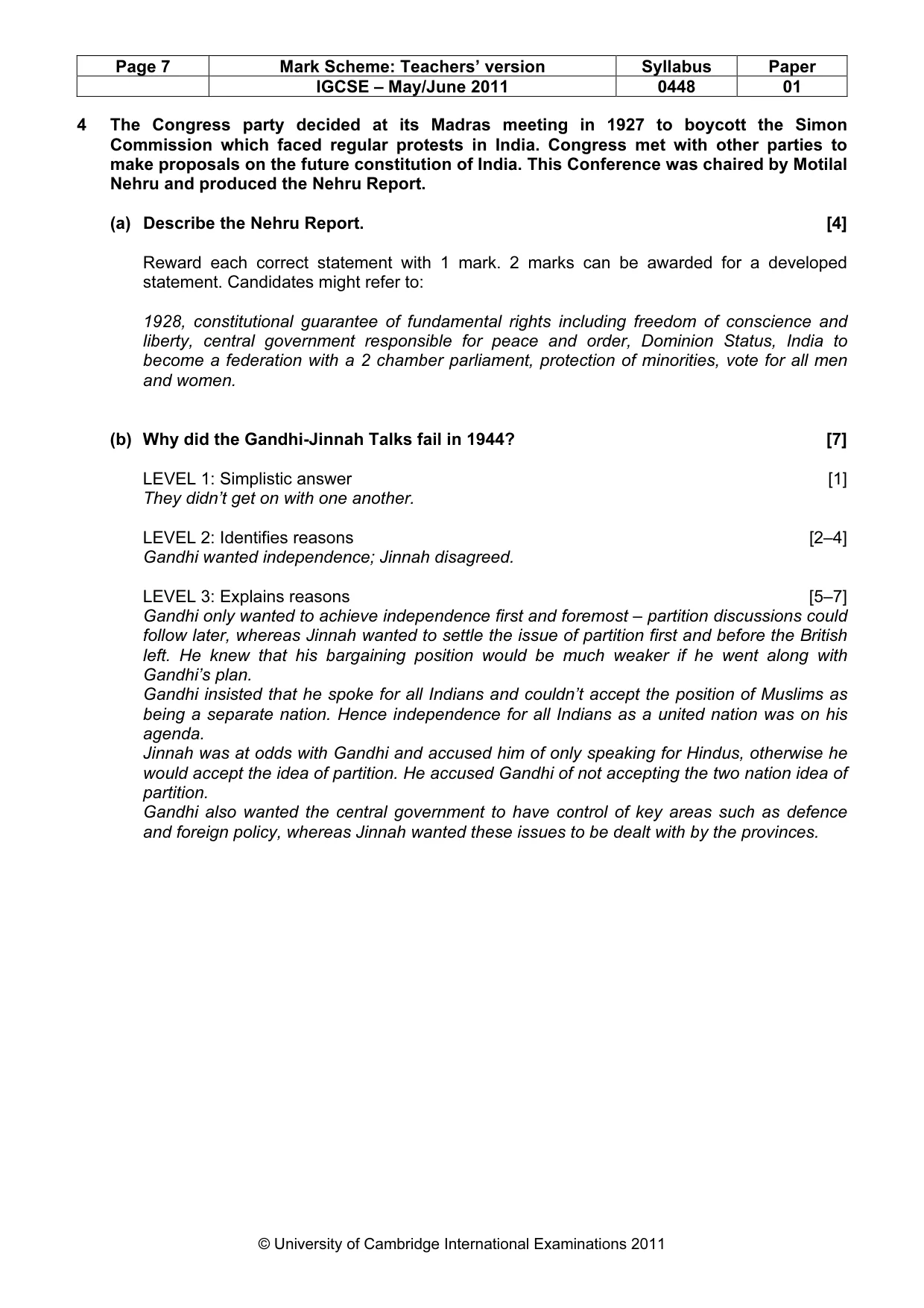 Mark scheme, page 7 of 10