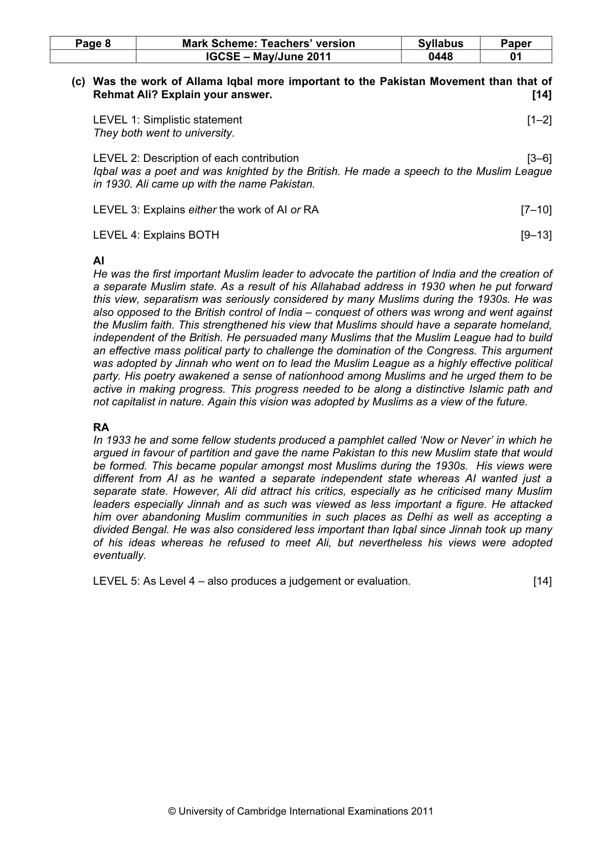 Mark scheme, page 8 of 10