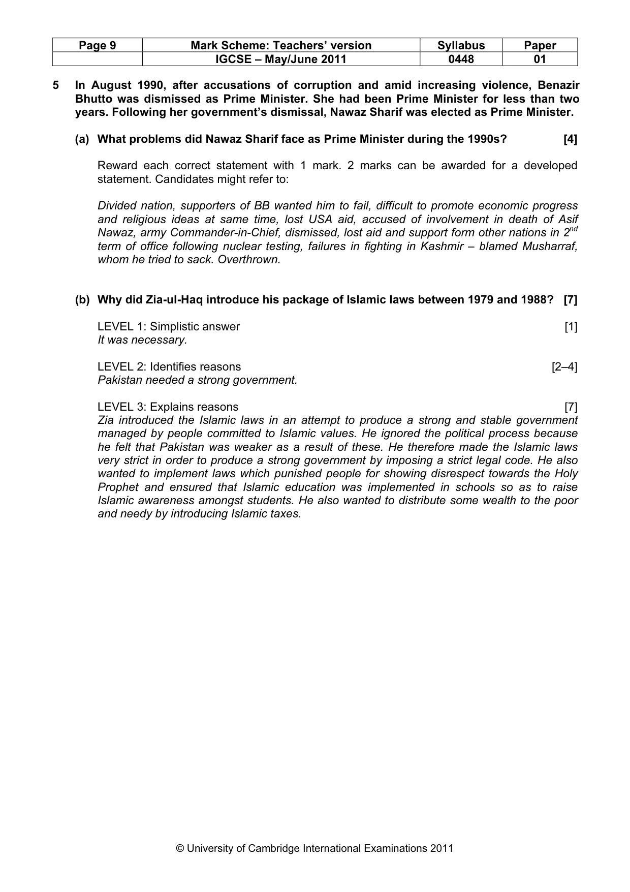 Mark scheme, page 9 of 10
