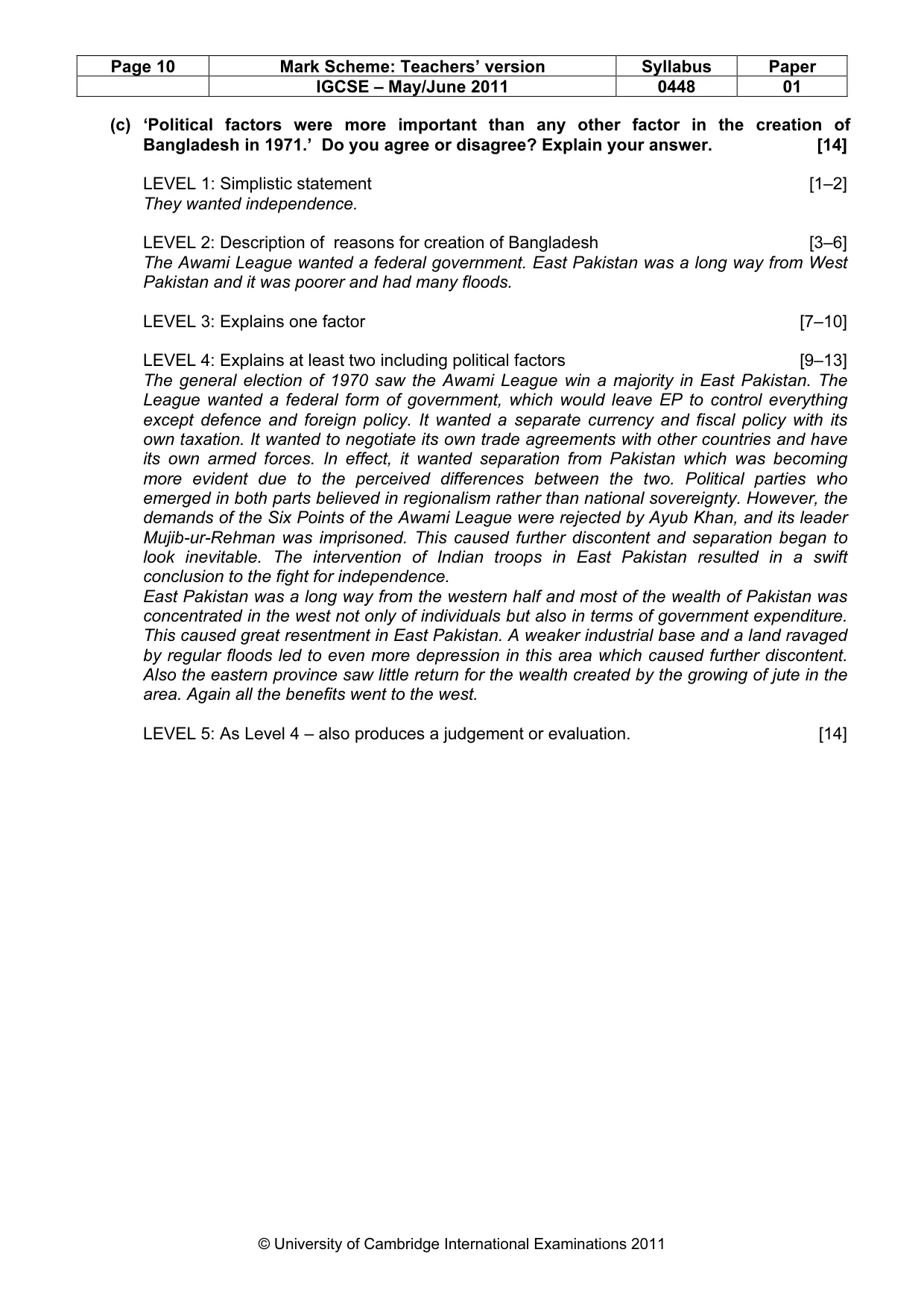 Mark scheme, page 10 of 10