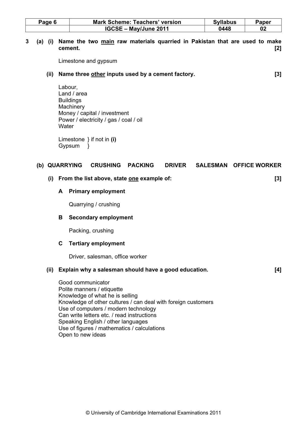 Mark scheme, page 6 of 11
