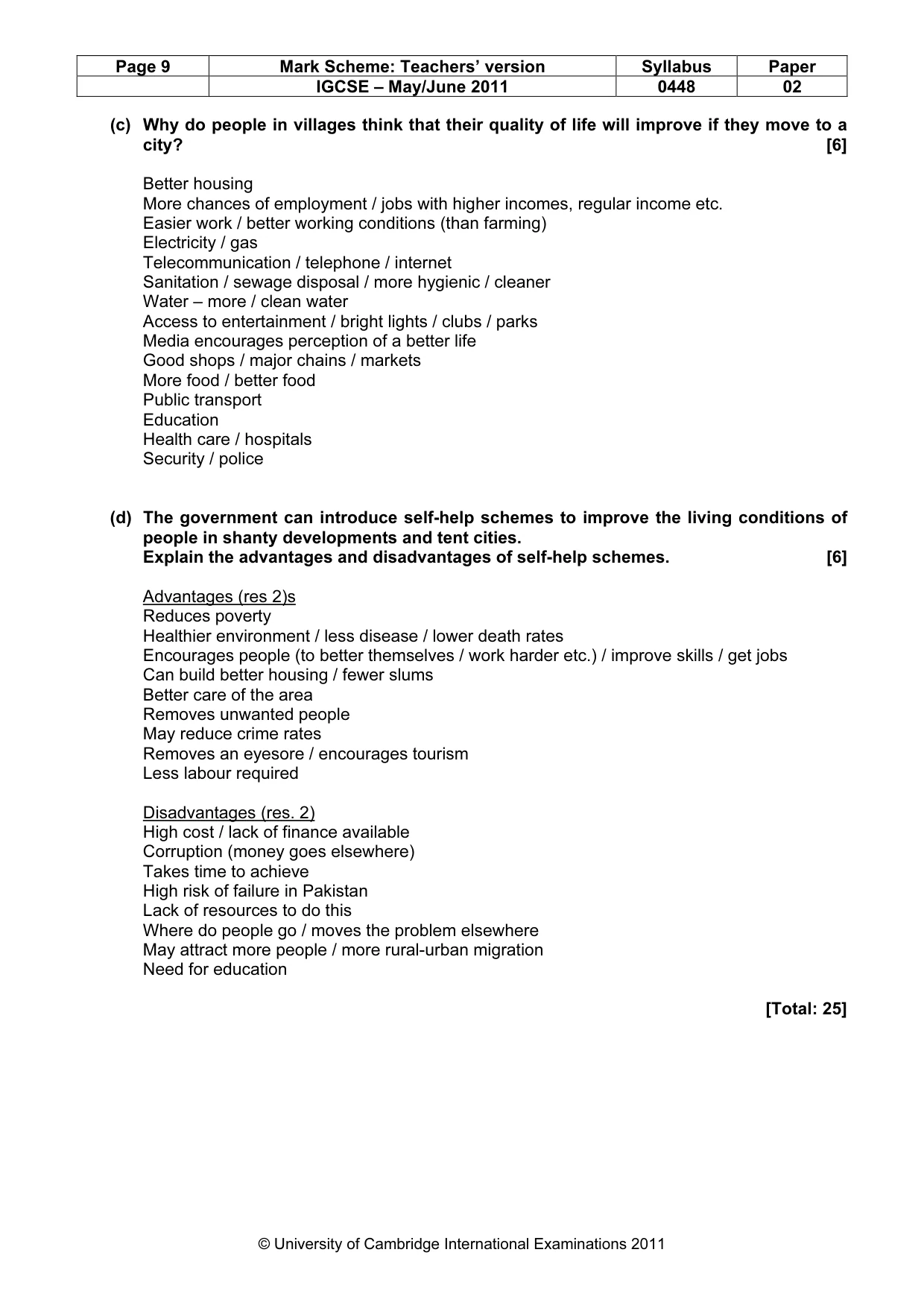 Mark scheme, page 9 of 11
