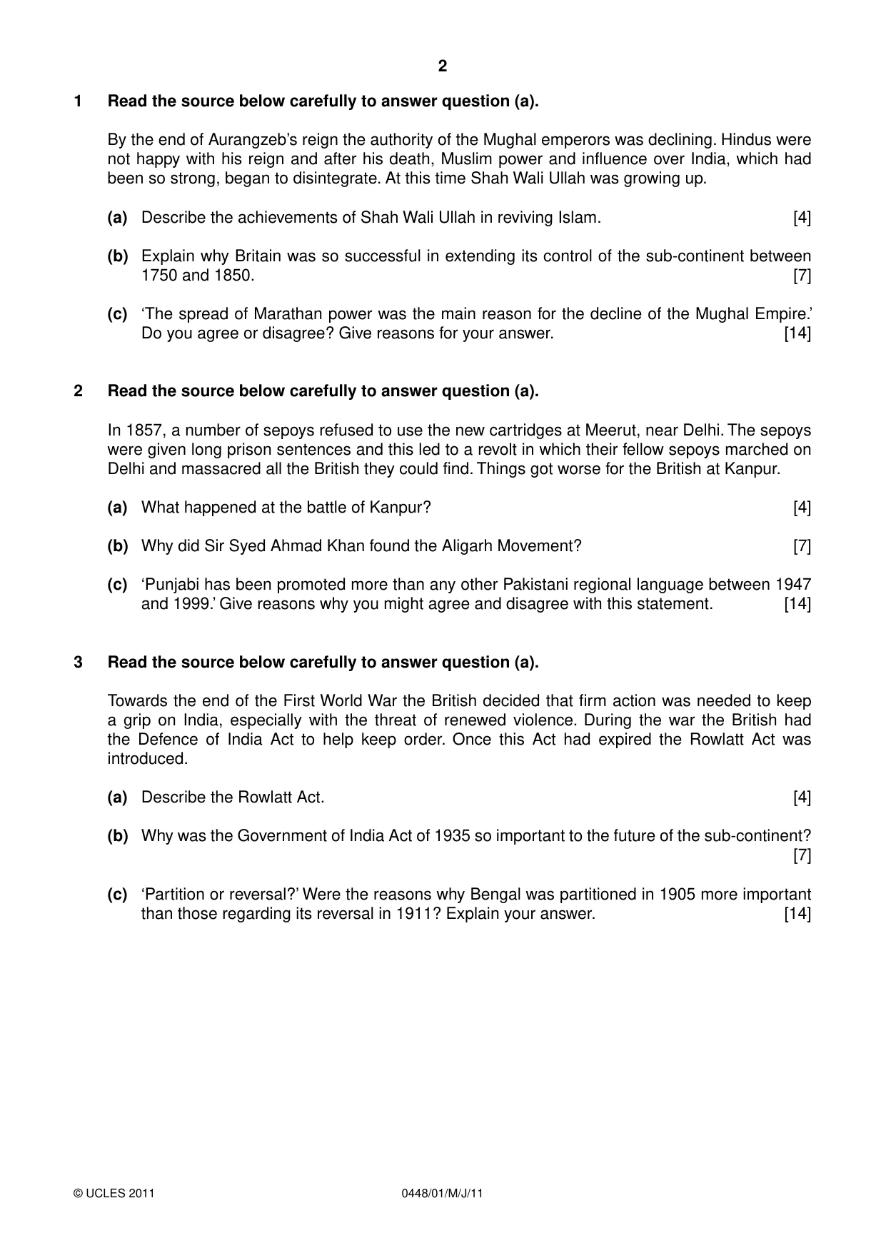 Cambridge IGCSE Pakistan Studies 0448 2011 May/June Paper 1 · Variant 1 question paper, page 2 of 4