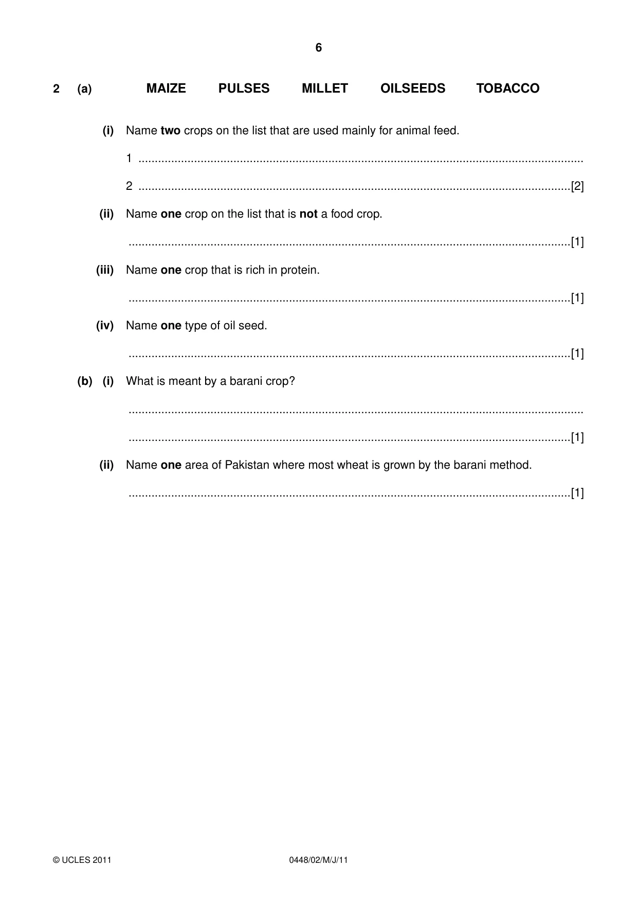 Cambridge IGCSE Pakistan Studies 0448 2011 May/June Paper 2 · Variant 1 question paper, page 6 of 24