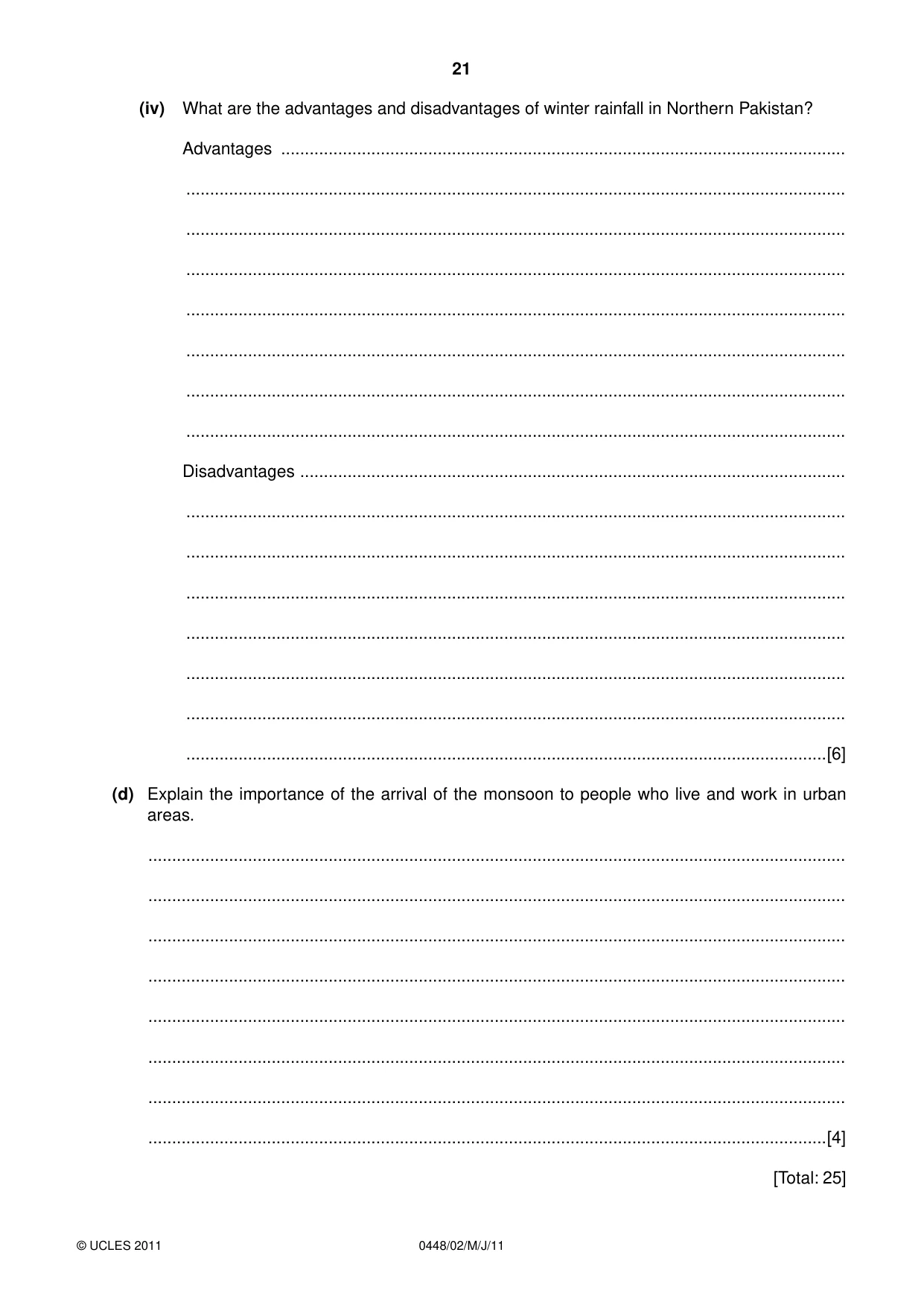 Cambridge IGCSE Pakistan Studies 0448 2011 May/June Paper 2 · Variant 1 question paper, page 21 of 24