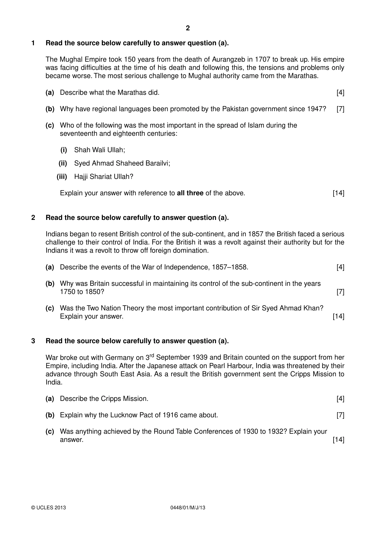 Cambridge IGCSE Pakistan Studies 0448 2013 May/June Paper 1 · Variant 1 question paper, page 3 of 5