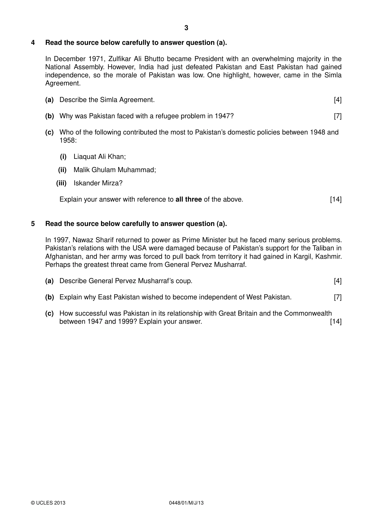 Cambridge IGCSE Pakistan Studies 0448 2013 May/June Paper 1 · Variant 1 question paper, page 4 of 5