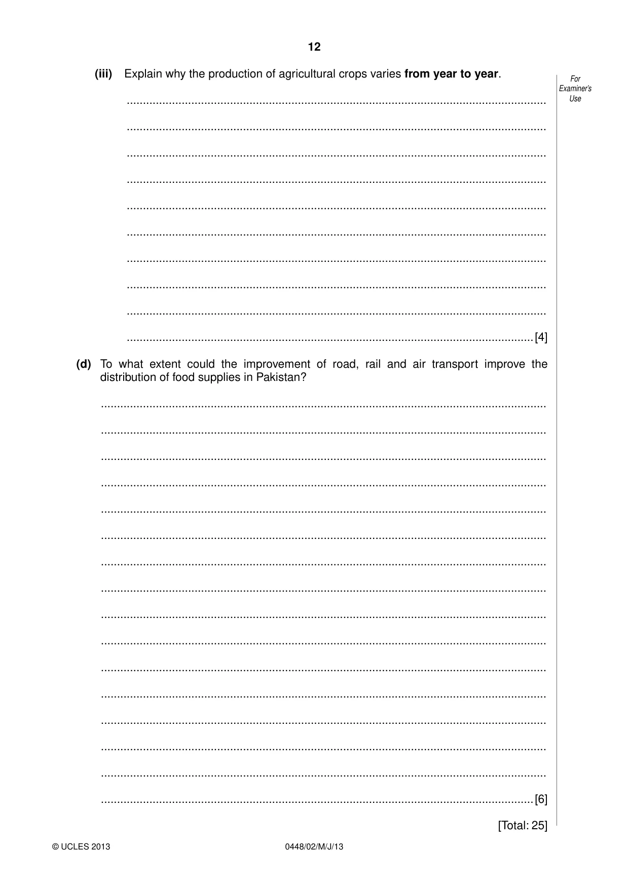 Cambridge IGCSE Pakistan Studies 0448 2013 May/June Paper 2 · Variant 1 question paper, page 13 of 25