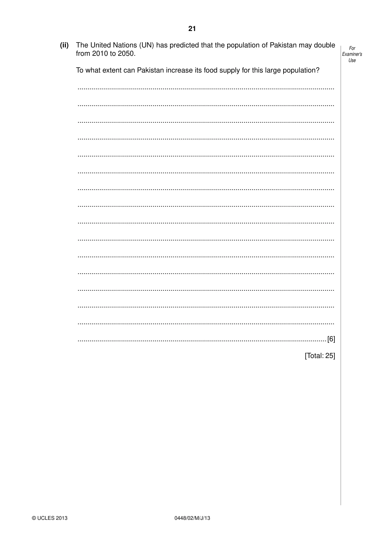 Cambridge IGCSE Pakistan Studies 0448 2013 May/June Paper 2 · Variant 1 question paper, page 22 of 25