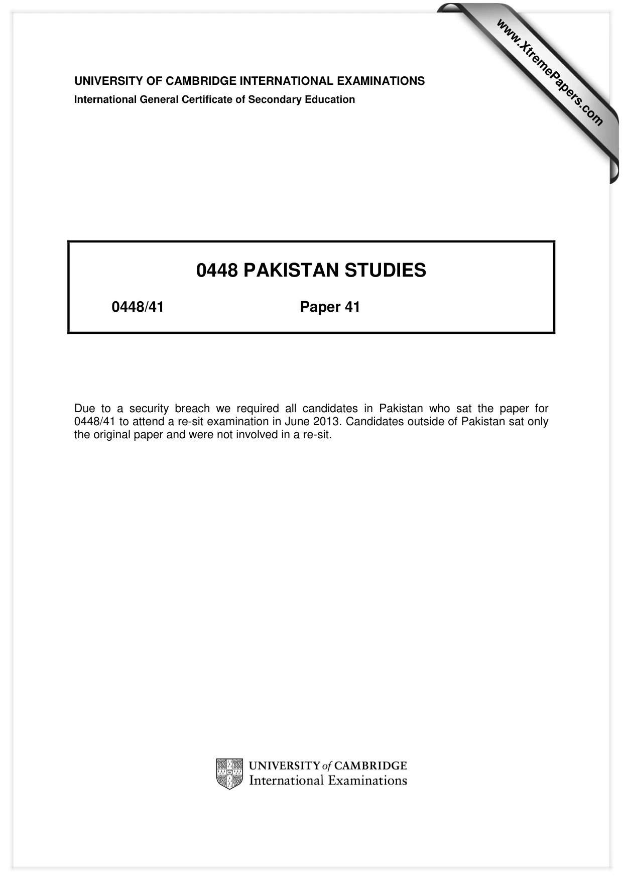 Cambridge IGCSE Pakistan Studies 0448 2013 May/June Paper 4 · Variant 1 question paper, page 1 of 5