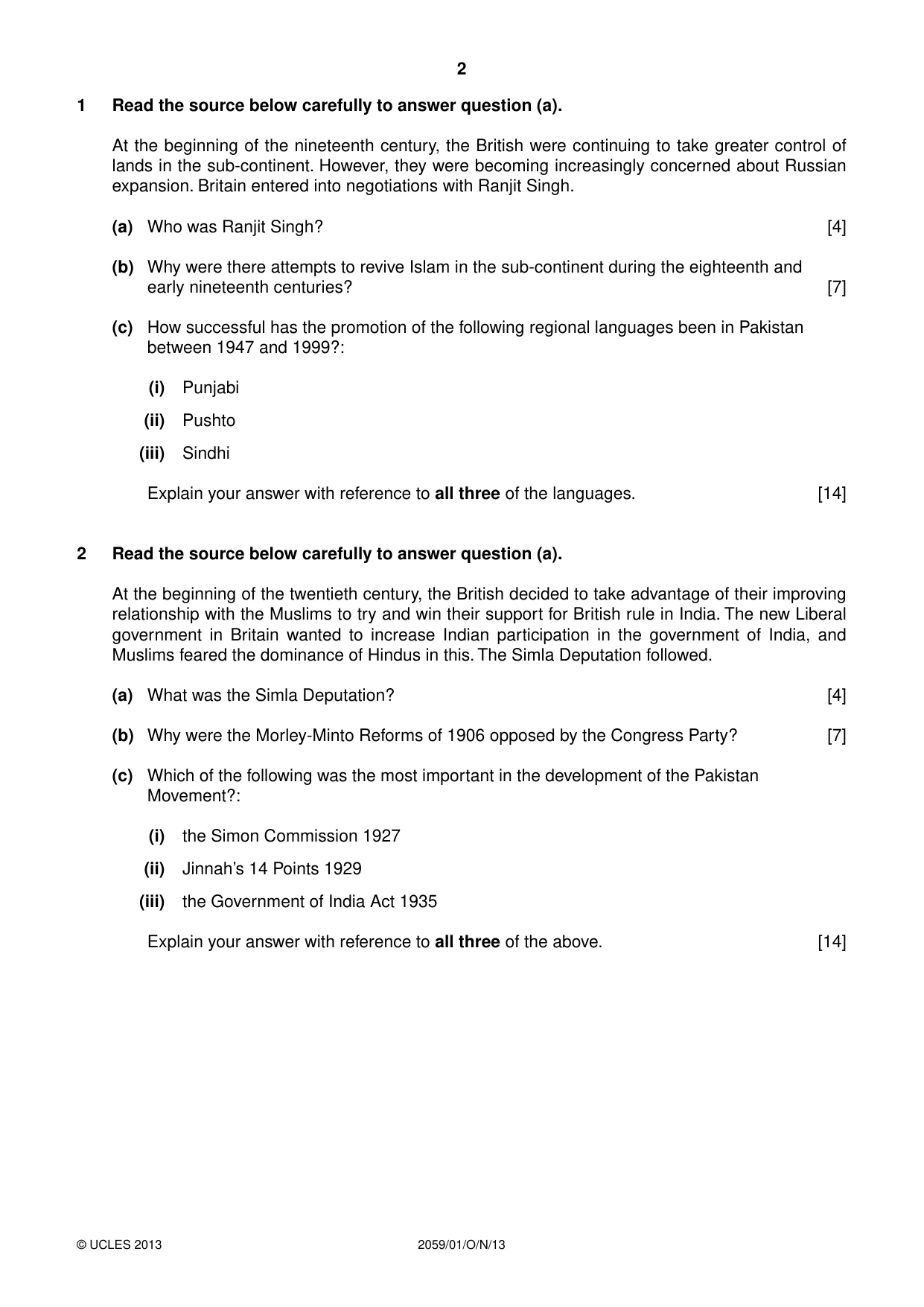 Cambridge IGCSE Pakistan Studies 0448 2013 May/June Paper 4 · Variant 1 question paper, page 3 of 5